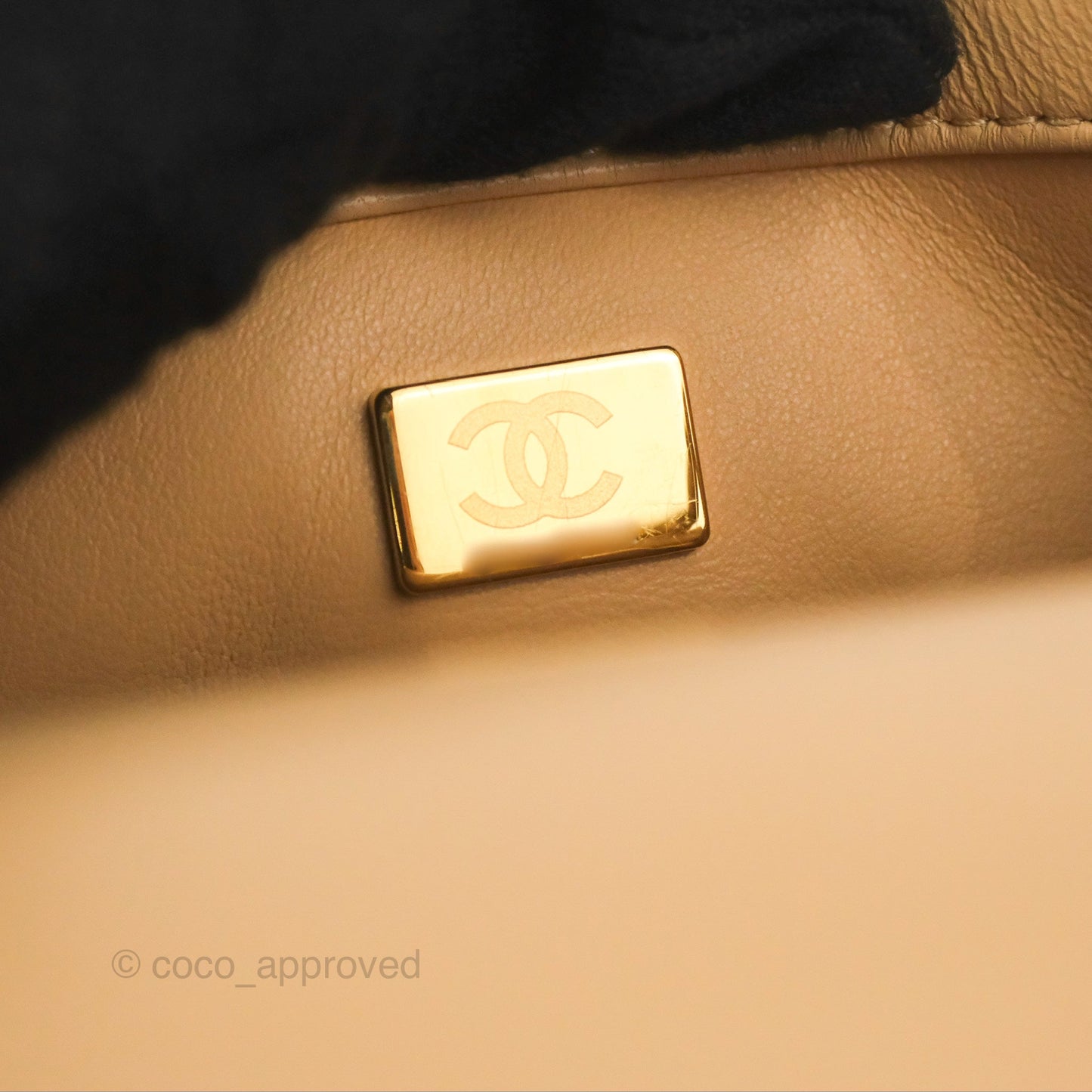 Chanel Mini Square Pearl Crush Beige Lambskin Aged Gold Hardware