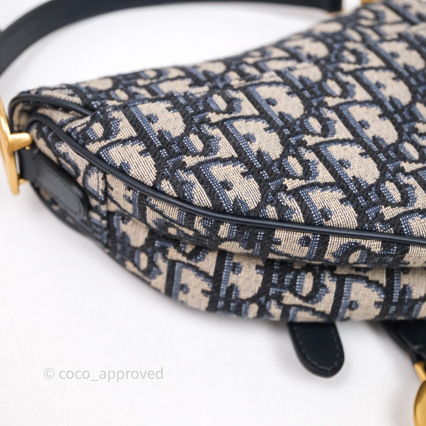 Christian Dior Mini Saddle Bag Blue Oblique Jacquard Gold Hardware