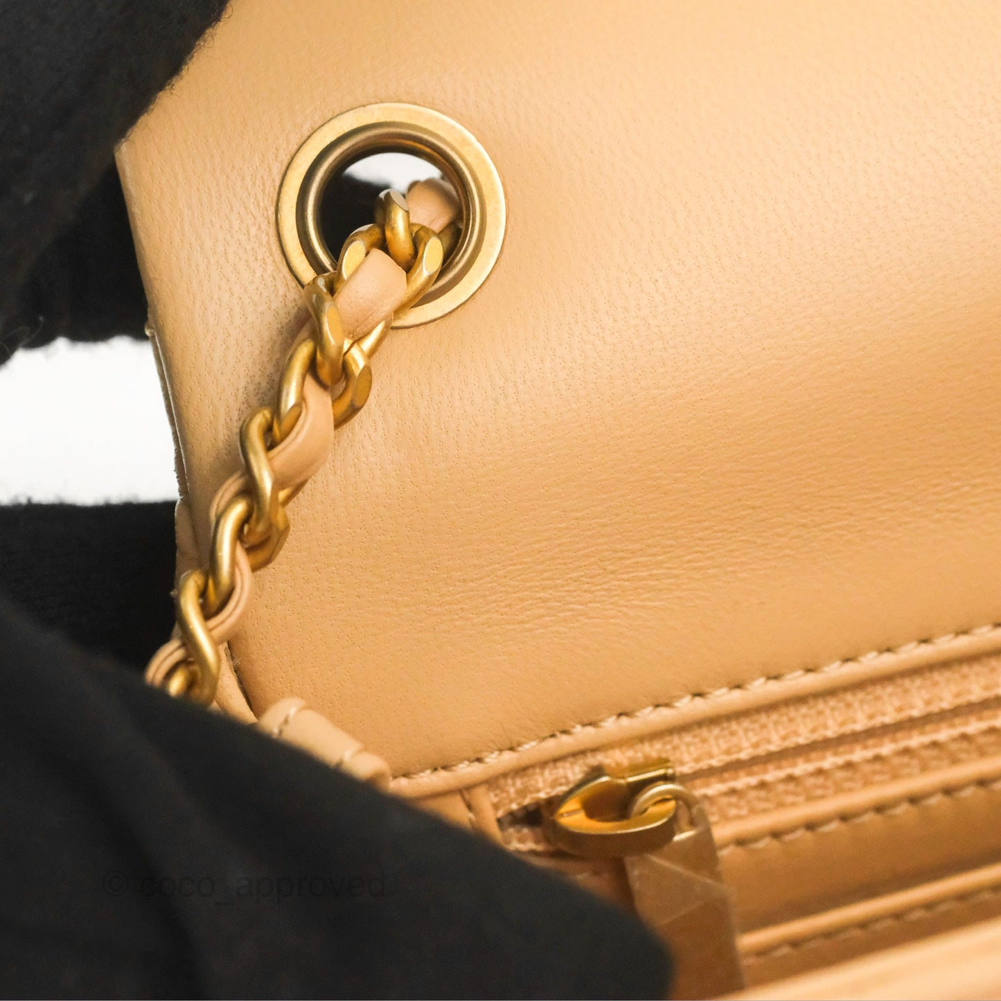Chanel Mini Square Pearl Crush Beige Lambskin Aged Gold Hardware