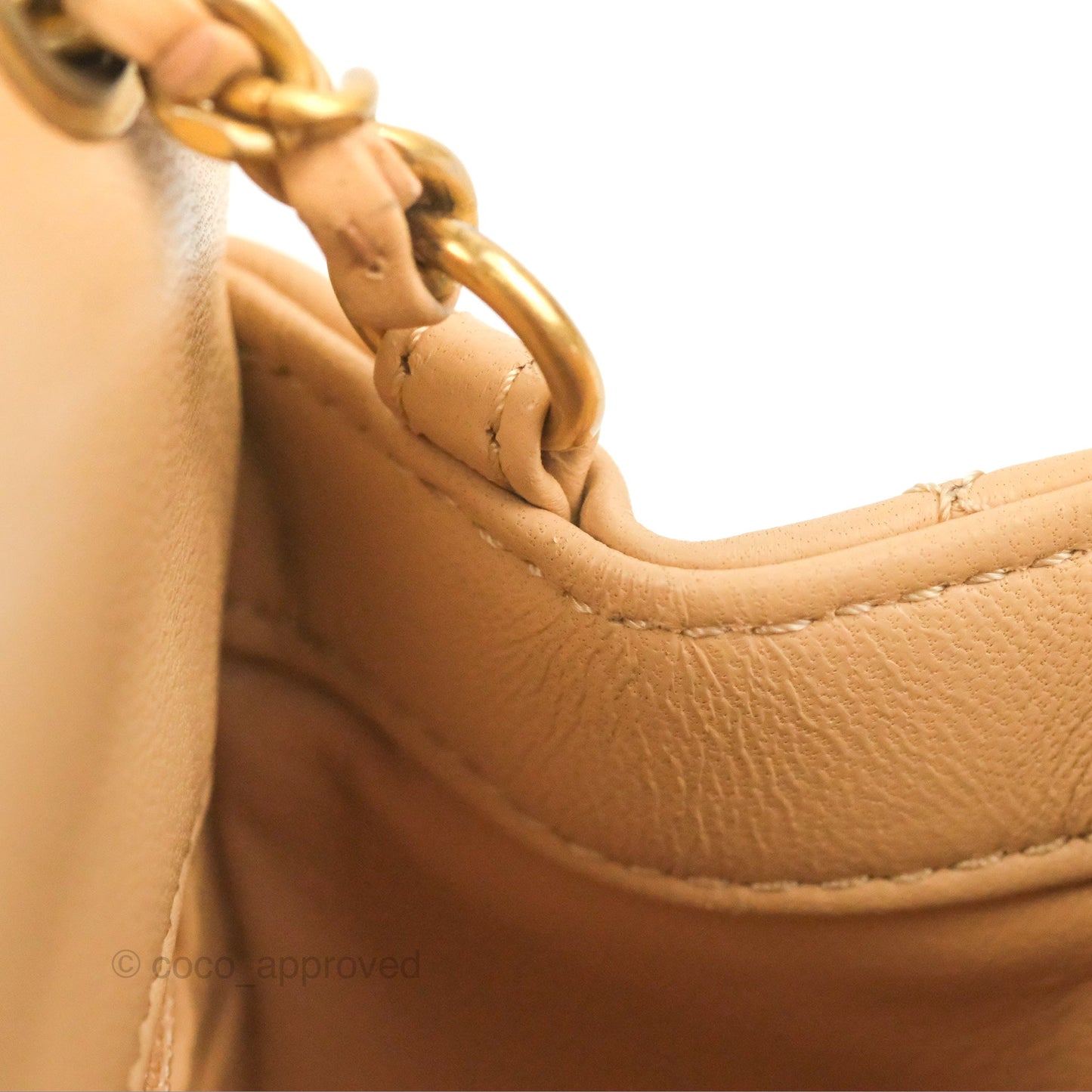 Chanel Mini Square Pearl Crush Beige Lambskin Aged Gold Hardware