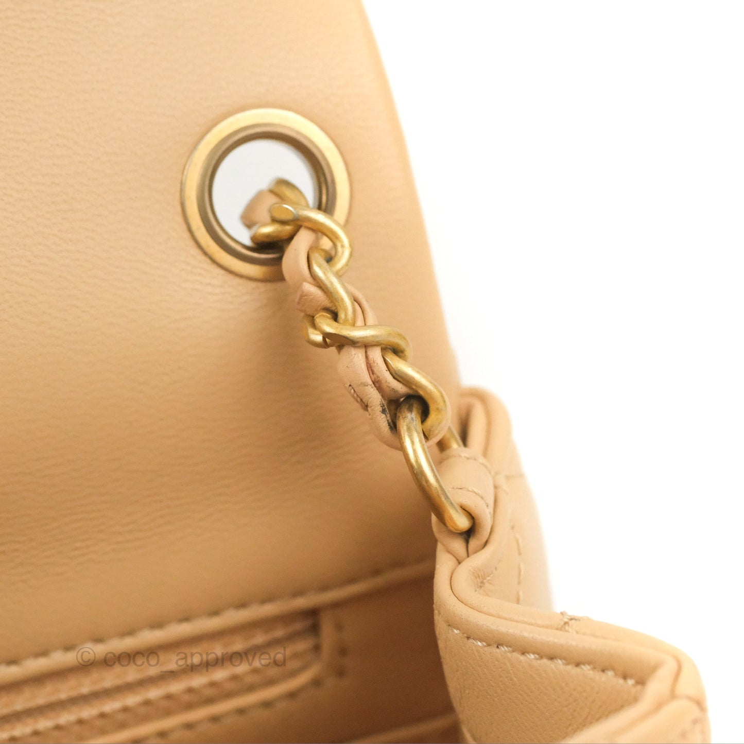 Chanel Mini Square Pearl Crush Beige Lambskin Aged Gold Hardware
