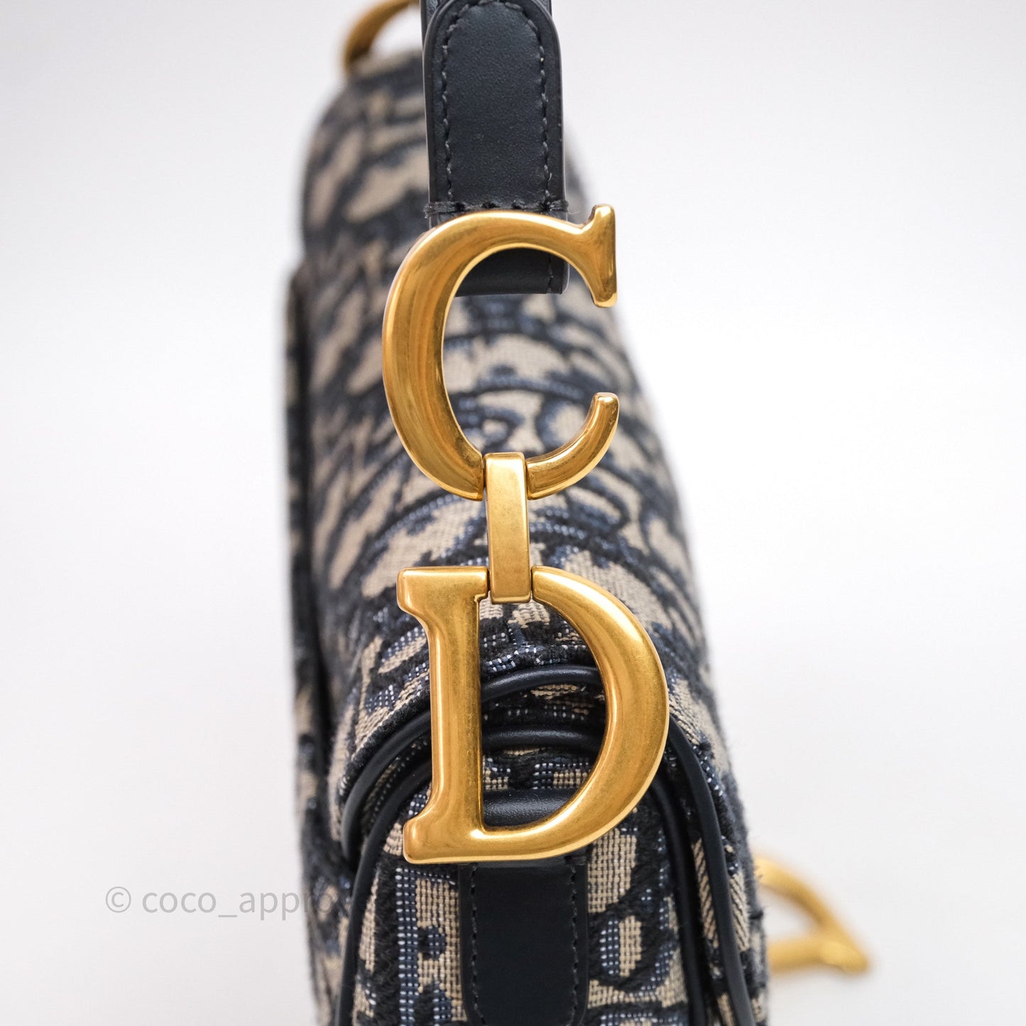 Christian Dior Mini Saddle Bag Blue Oblique Jacquard Gold Hardware