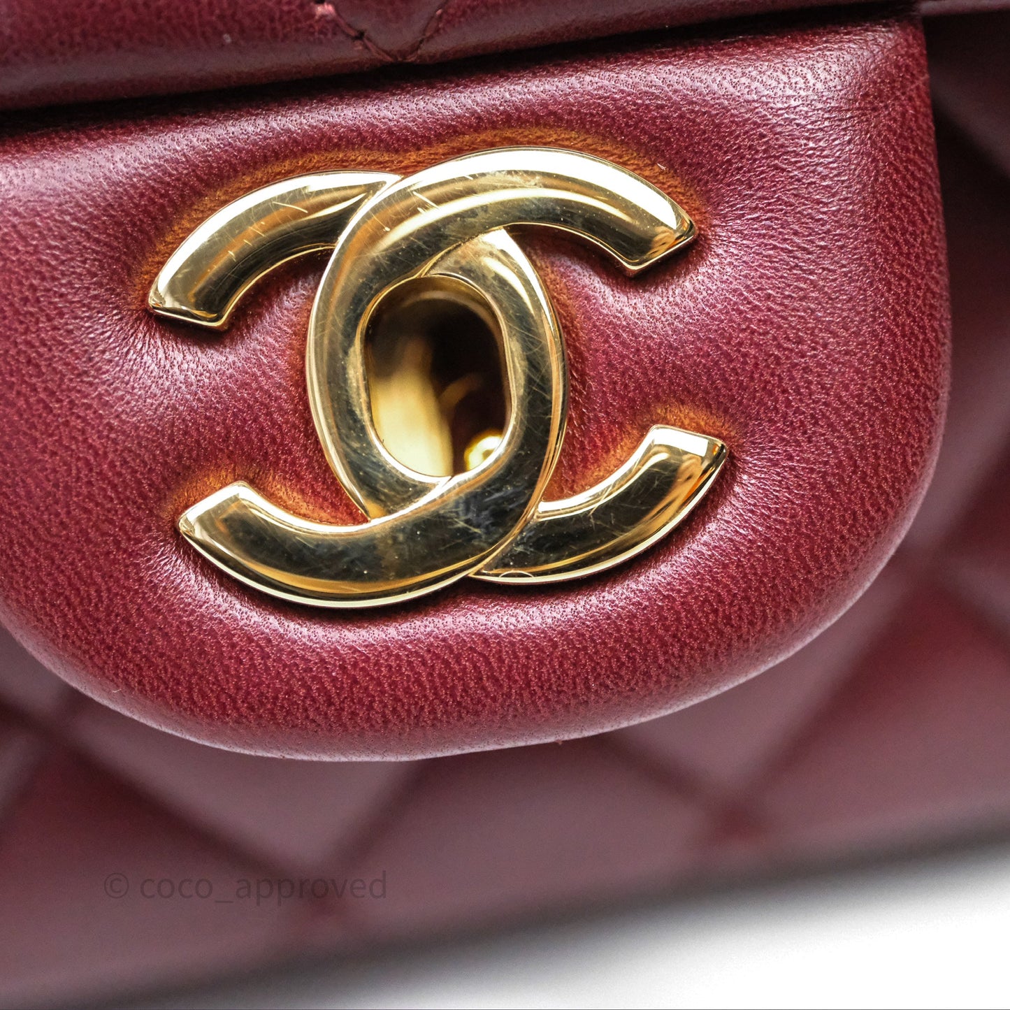 Chanel Classic M/L Medium Flap Quilted Burgundy Lambskin Gold Hardware