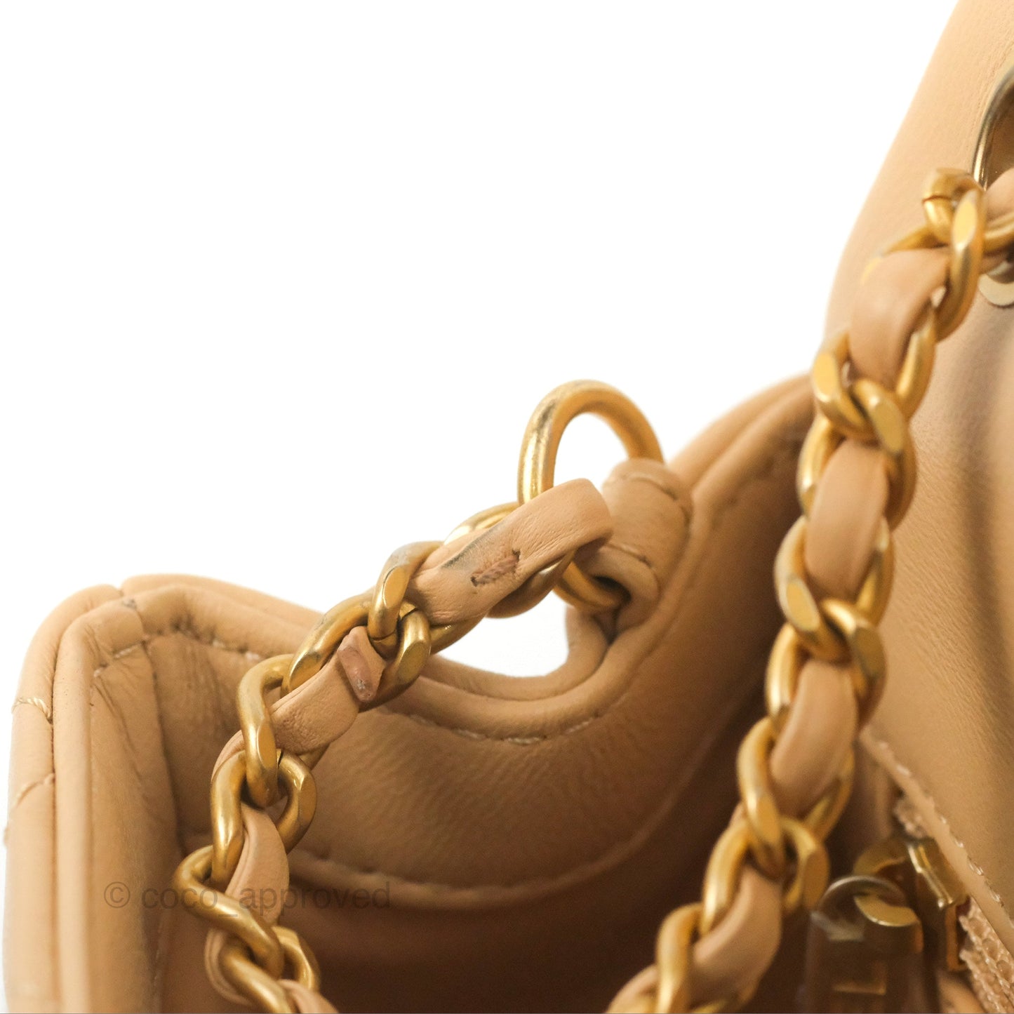 Chanel Mini Square Pearl Crush Beige Lambskin Aged Gold Hardware