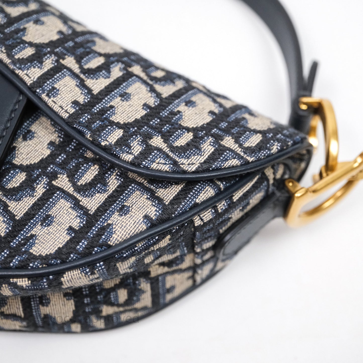 Christian Dior Mini Saddle Bag Blue Oblique Jacquard Gold Hardware