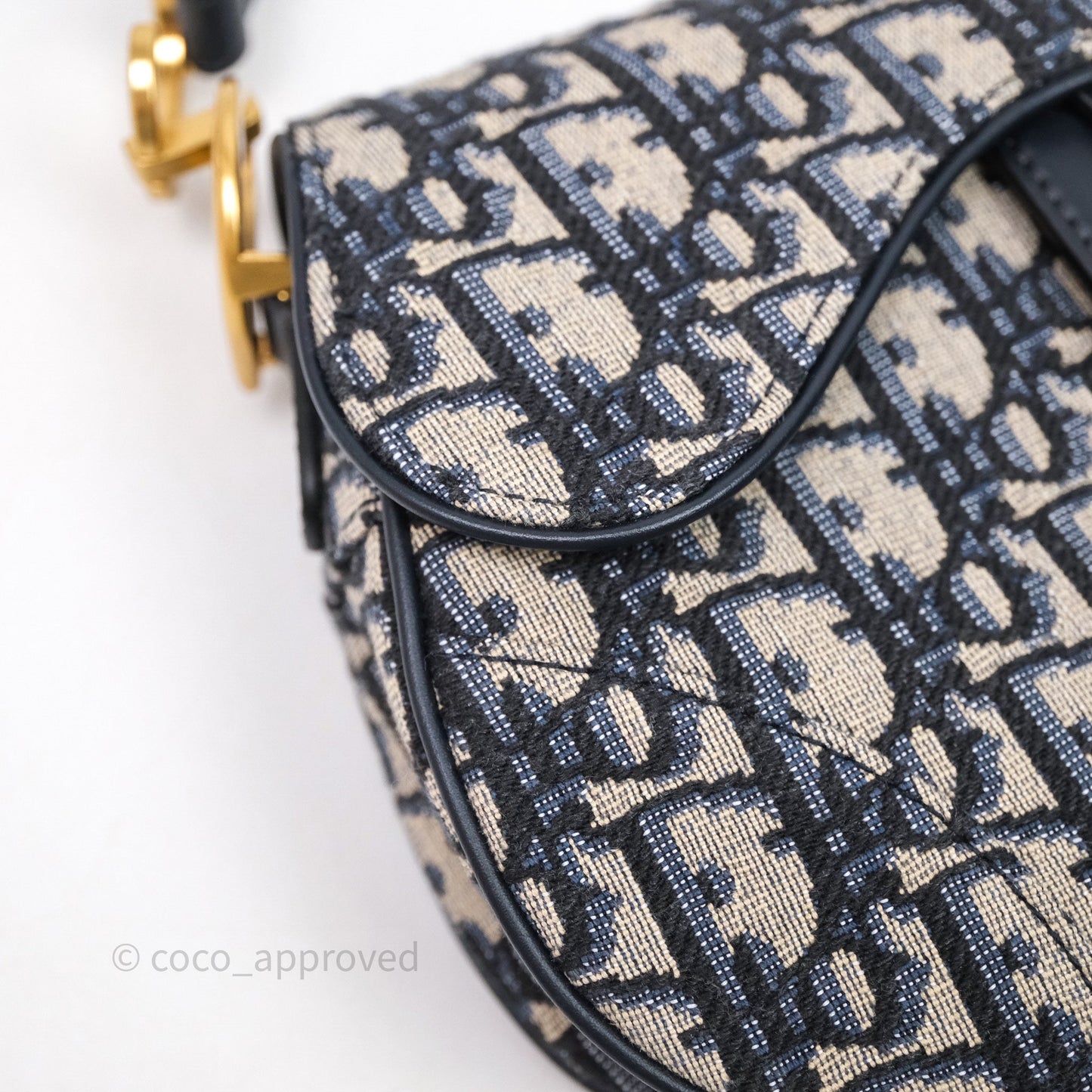 Christian Dior Mini Saddle Bag Blue Oblique Jacquard Gold Hardware