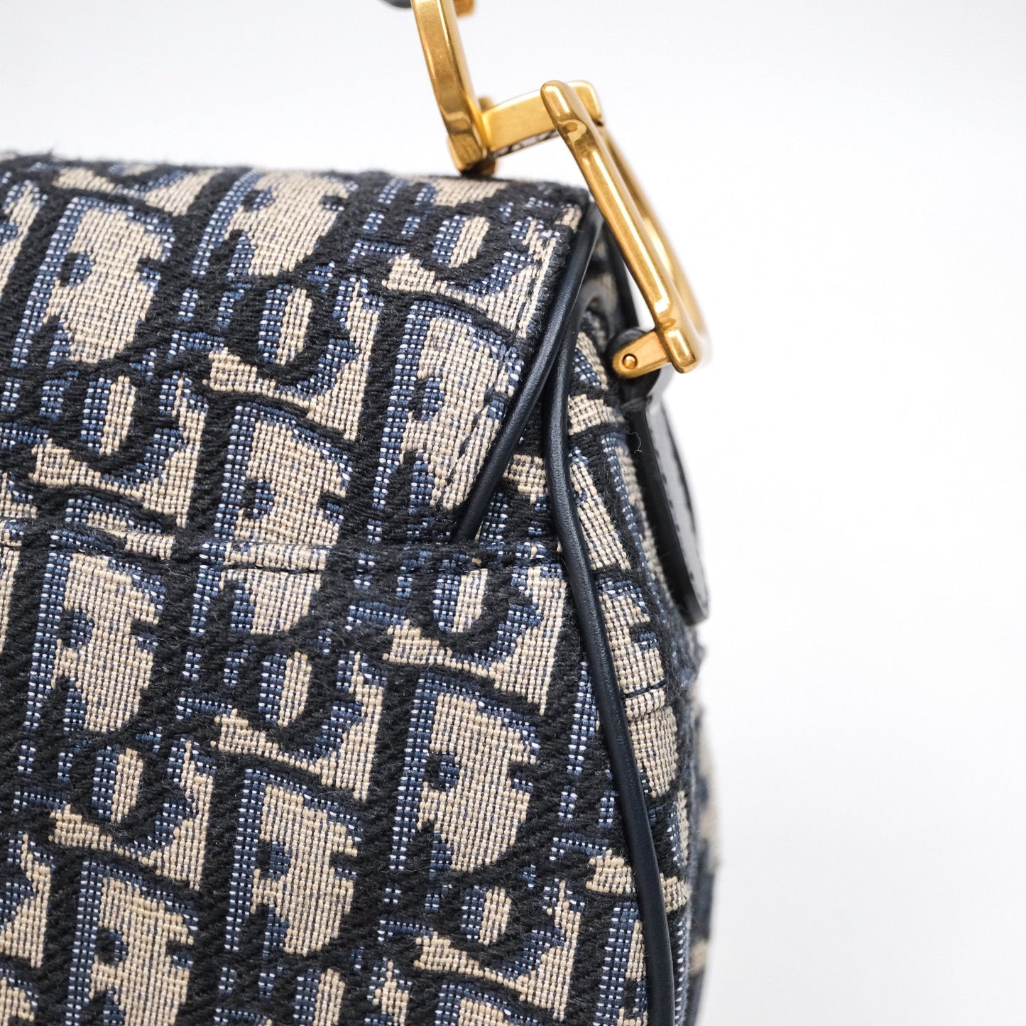 Christian Dior Mini Saddle Bag Blue Oblique Jacquard Gold Hardware