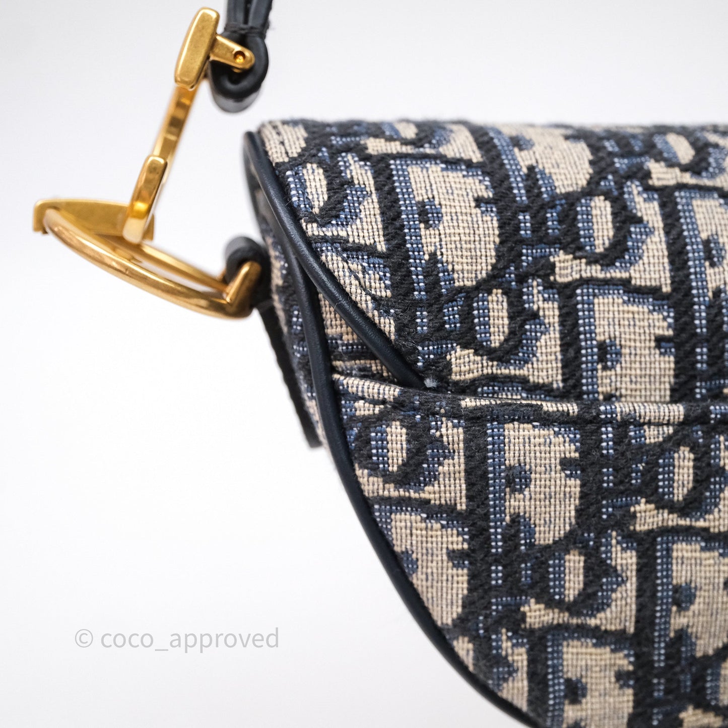 Christian Dior Mini Saddle Bag Blue Oblique Jacquard Gold Hardware