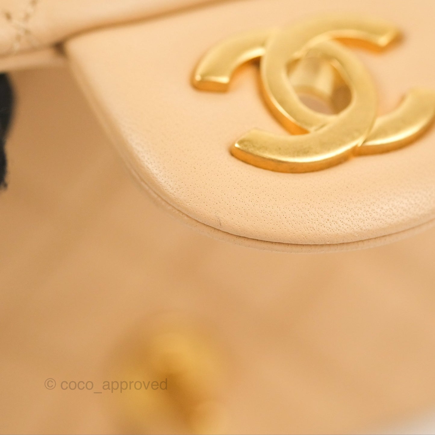 Chanel Mini Square Pearl Crush Beige Lambskin Aged Gold Hardware