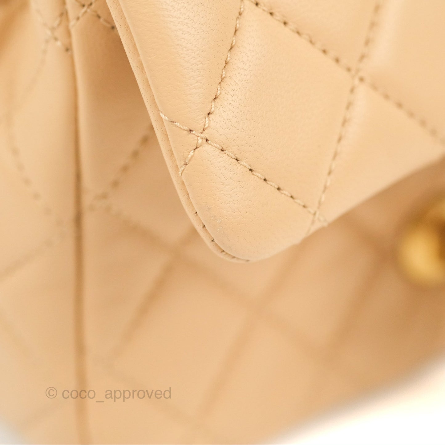 Chanel Mini Square Pearl Crush Beige Lambskin Aged Gold Hardware