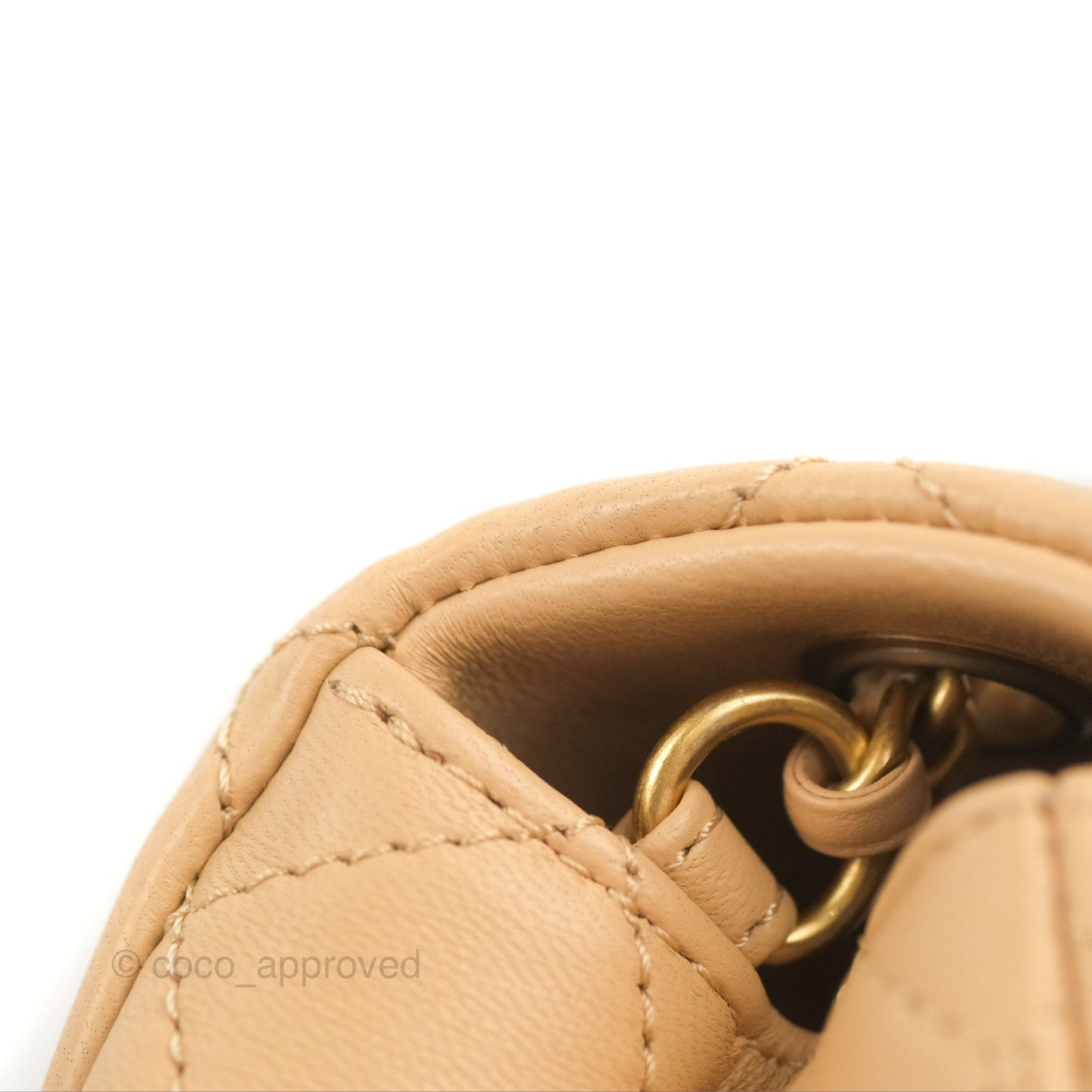 Chanel Mini Square Pearl Crush Beige Lambskin Aged Gold Hardware