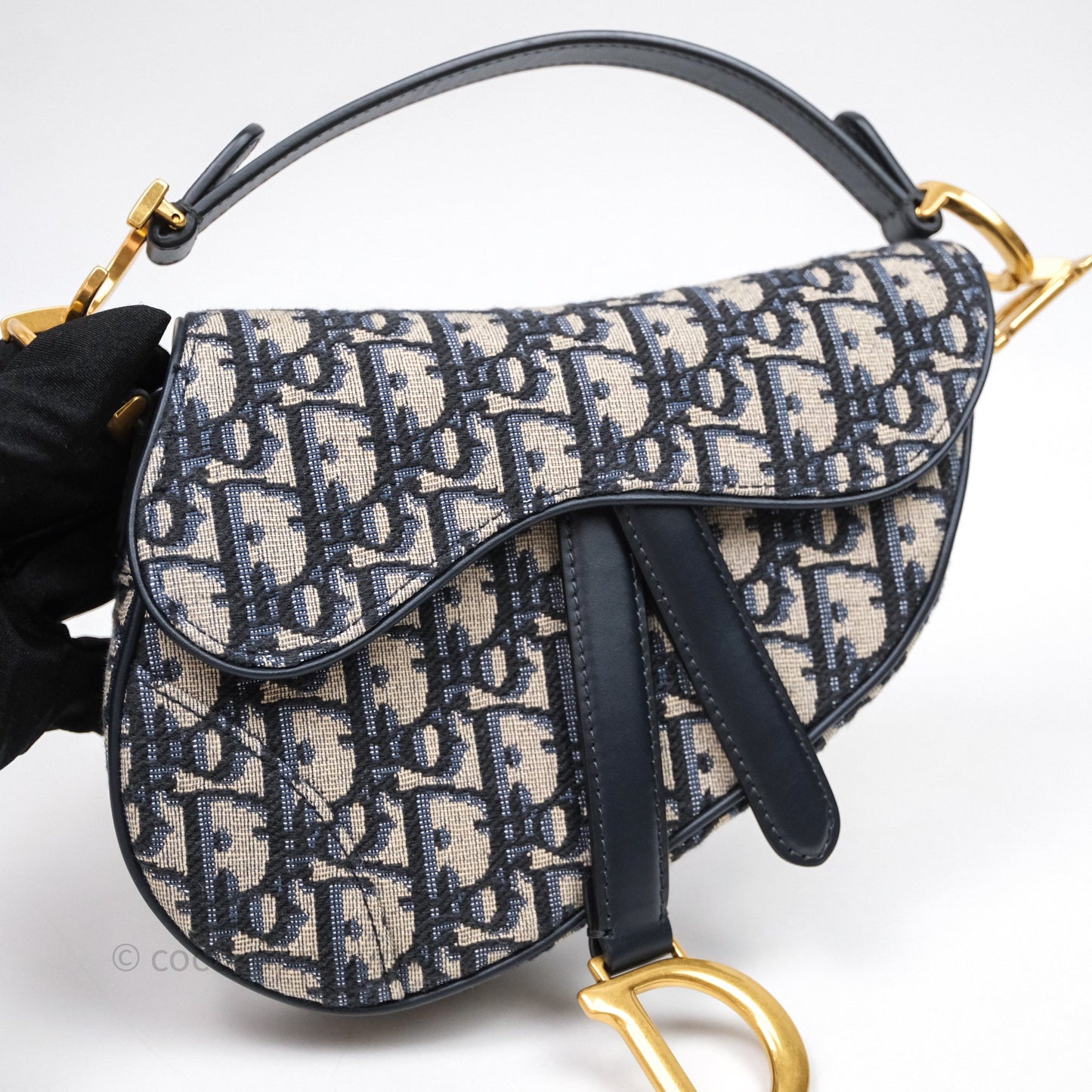Christian Dior Mini Saddle Bag Blue Oblique Jacquard Gold Hardware