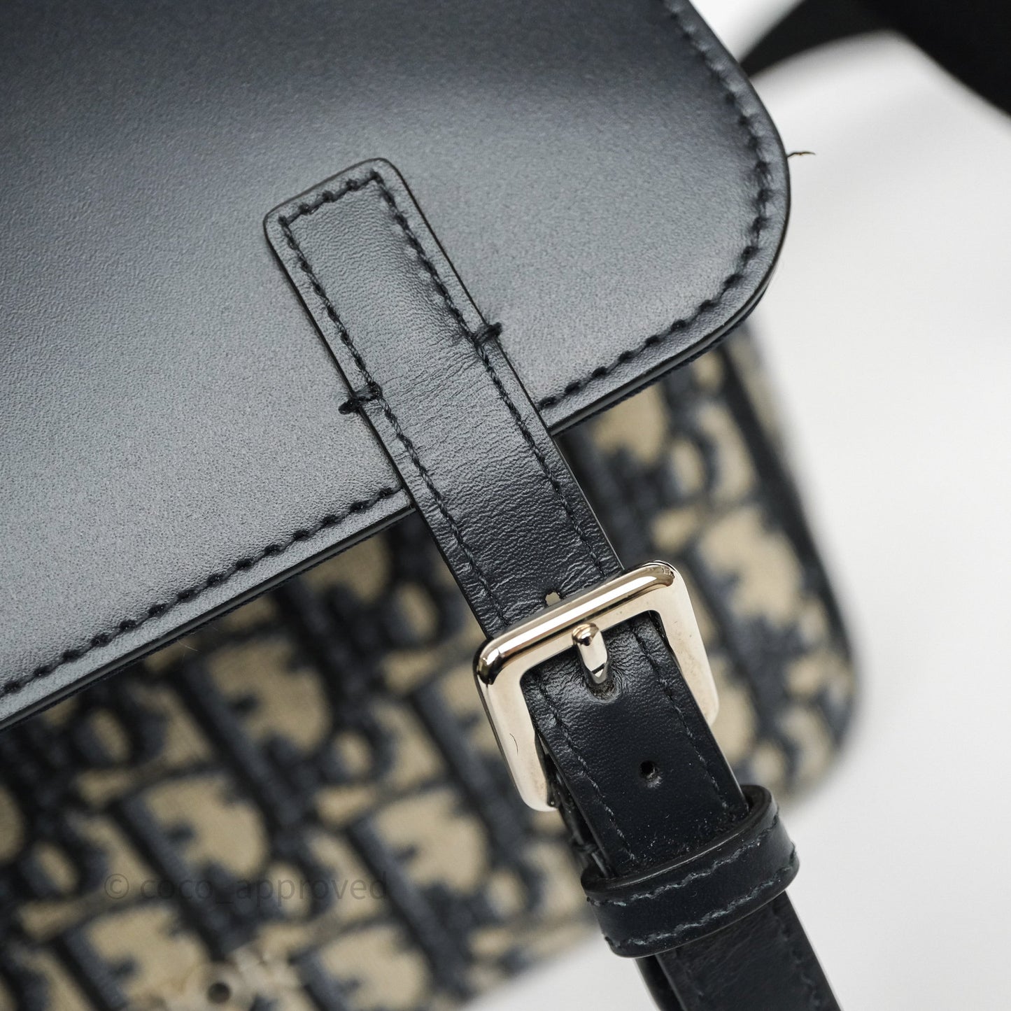 Christian Dior Messenger Bag in Blue Smooth Calfskin and Beige/ Black Dior Oblique Jacquard