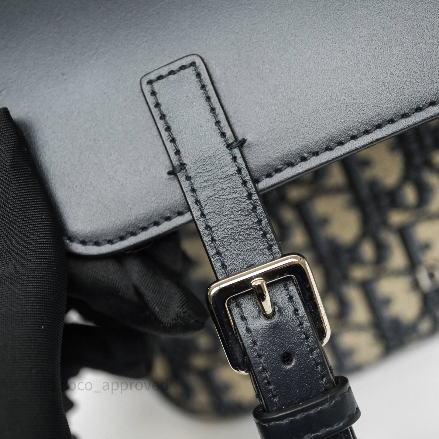 Christian Dior Messenger Bag in Blue Smooth Calfskin and Beige/ Black Dior Oblique Jacquard