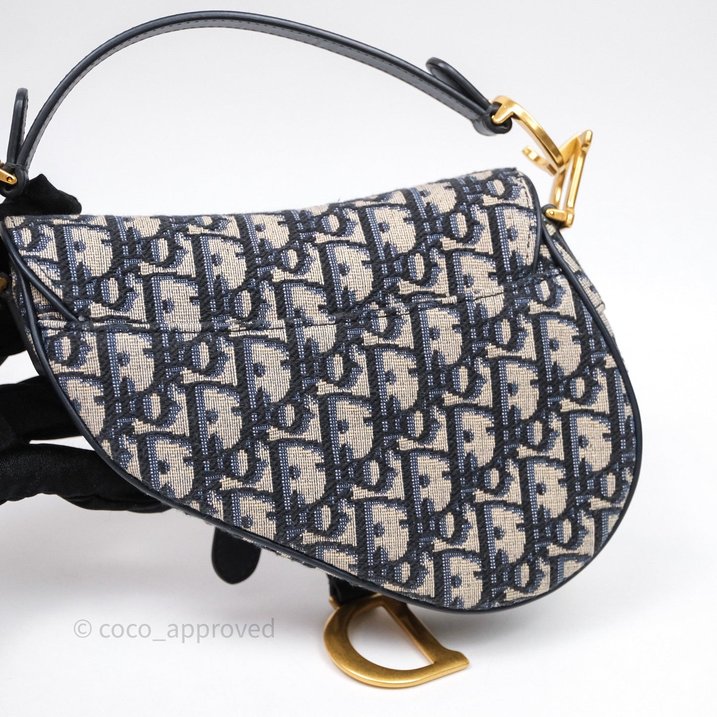 Christian Dior Mini Saddle Bag Blue Oblique Jacquard Gold Hardware