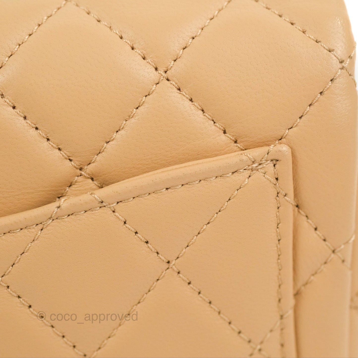Chanel Mini Square Pearl Crush Beige Lambskin Aged Gold Hardware