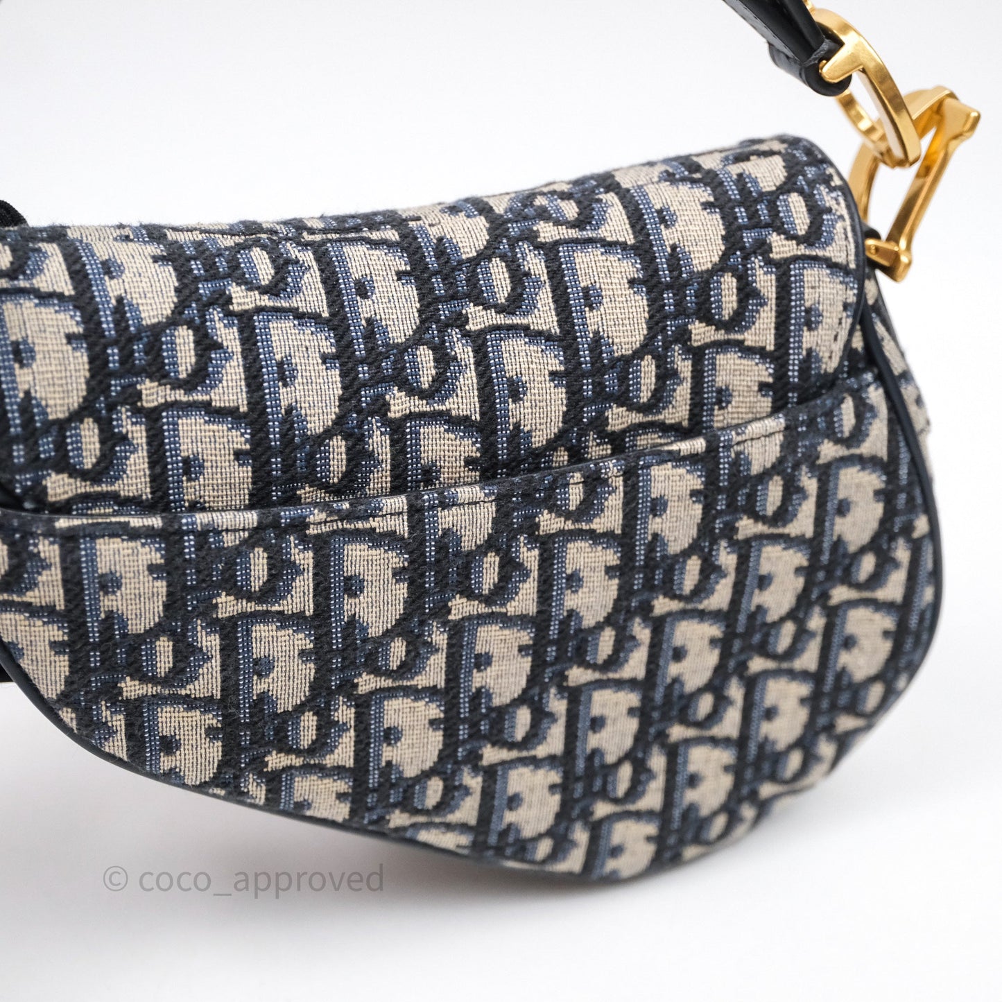 Christian Dior Mini Saddle Bag Blue Oblique Jacquard Gold Hardware