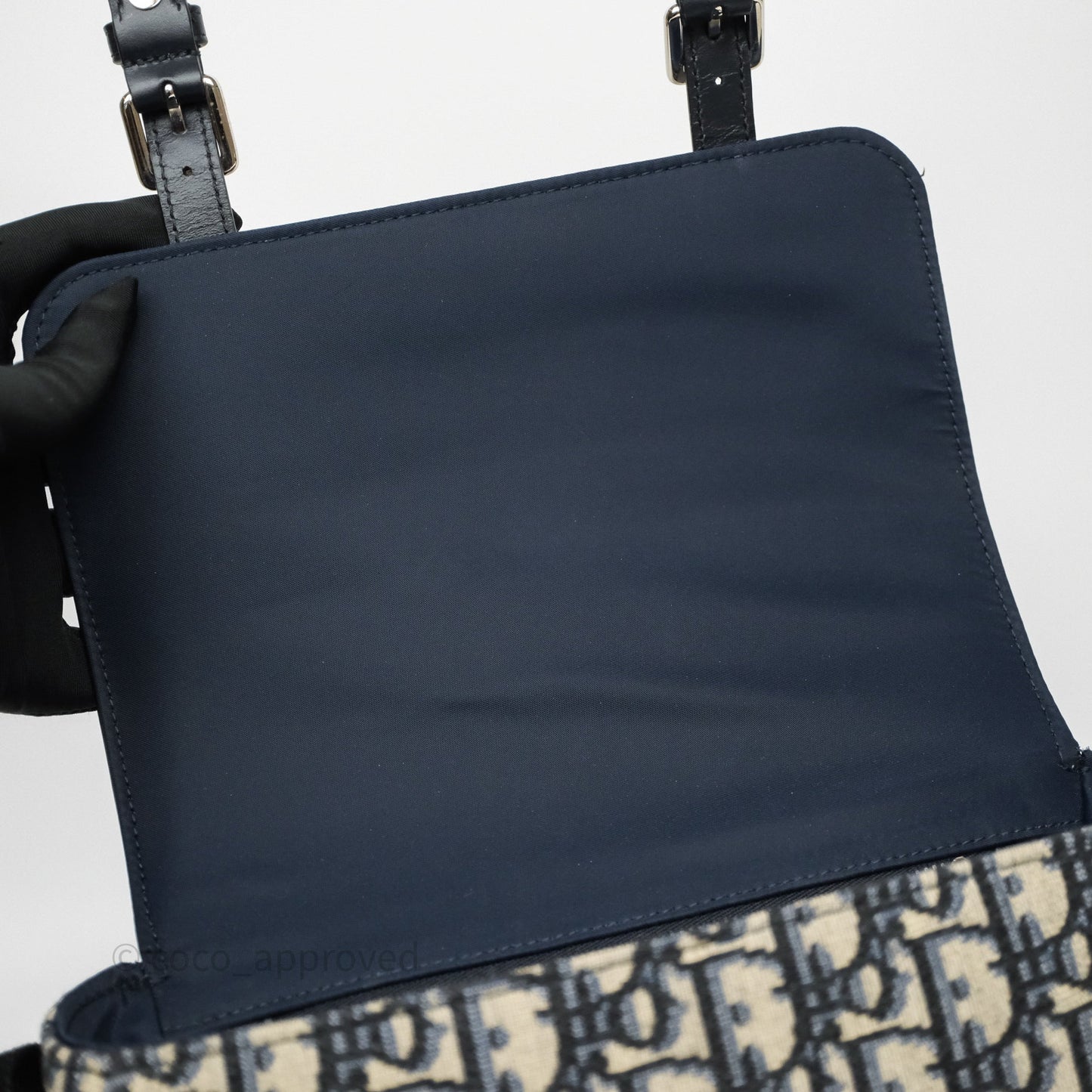Christian Dior Messenger Bag in Blue Smooth Calfskin and Beige/ Black Dior Oblique Jacquard