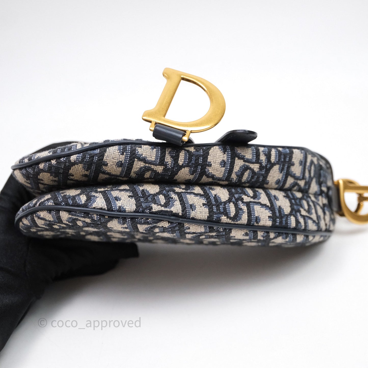 Christian Dior Mini Saddle Bag Blue Oblique Jacquard Gold Hardware