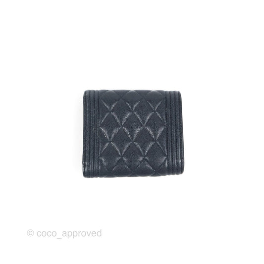 Chanel Boy Short Flap Wallet Navy Caviar Gold Hardware