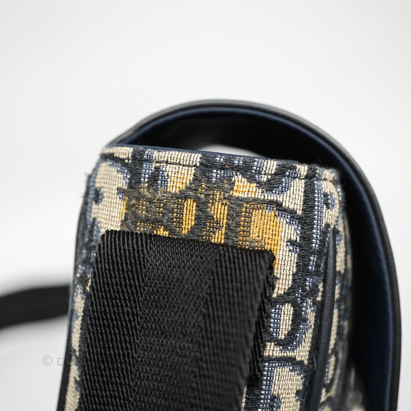 Christian Dior Messenger Bag in Blue Smooth Calfskin and Beige/ Black Dior Oblique Jacquard