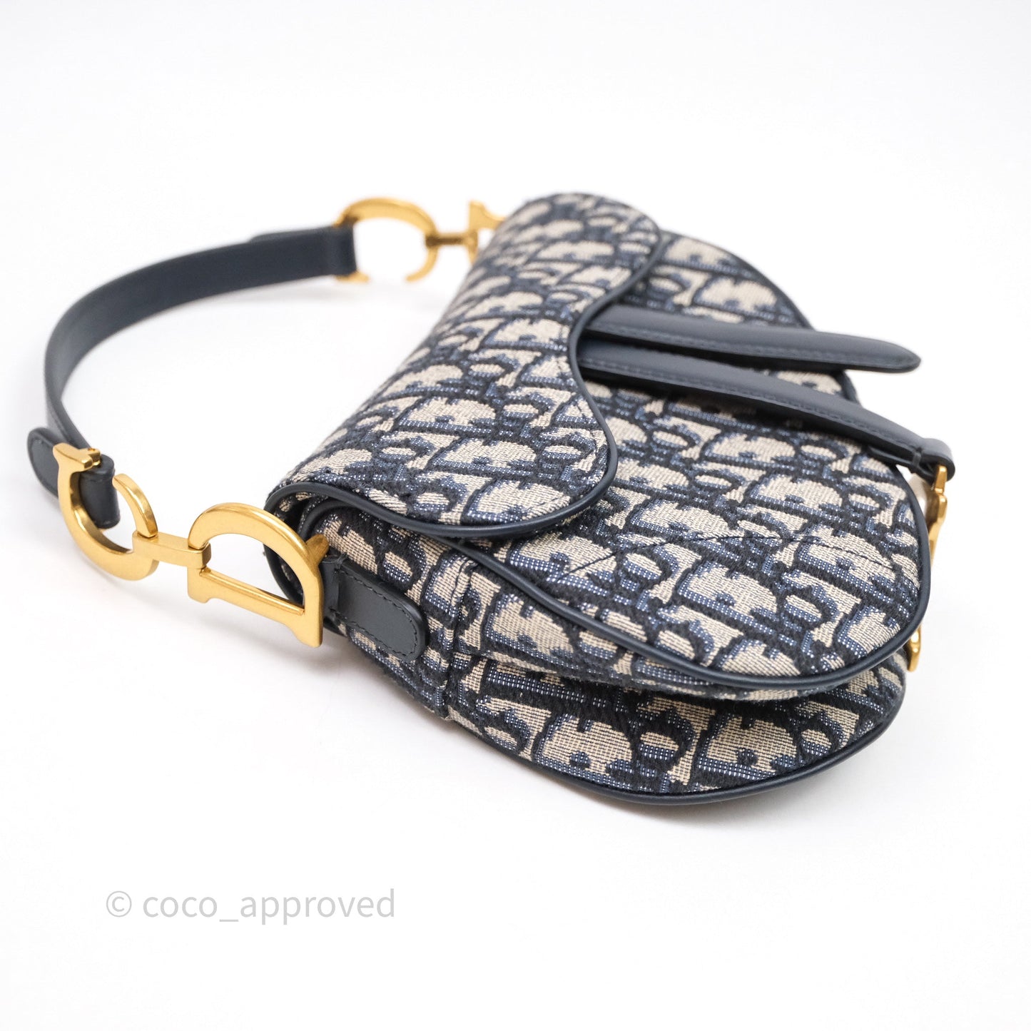 Christian Dior Mini Saddle Bag Blue Oblique Jacquard Gold Hardware