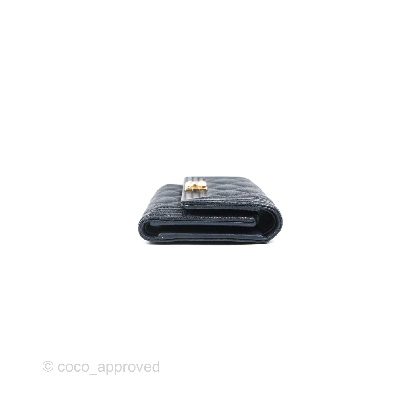 Chanel Boy Short Flap Wallet Navy Caviar Gold Hardware