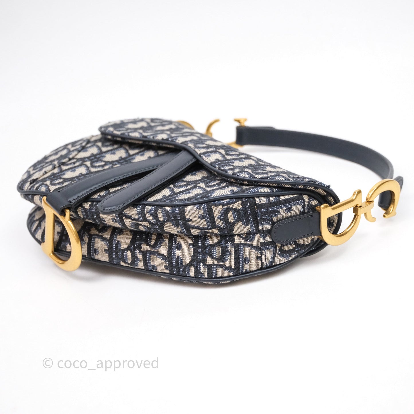 Christian Dior Mini Saddle Bag Blue Oblique Jacquard Gold Hardware