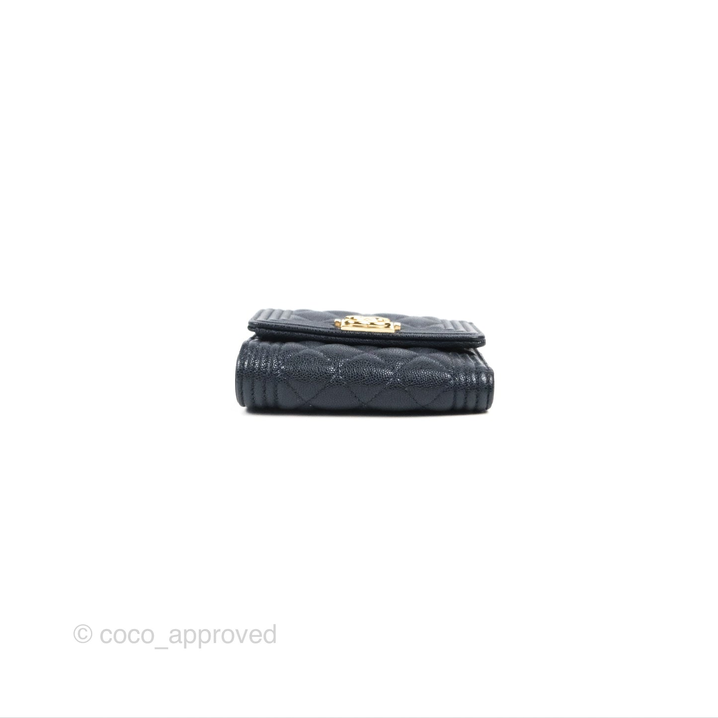 Chanel Boy Short Flap Wallet Navy Caviar Gold Hardware