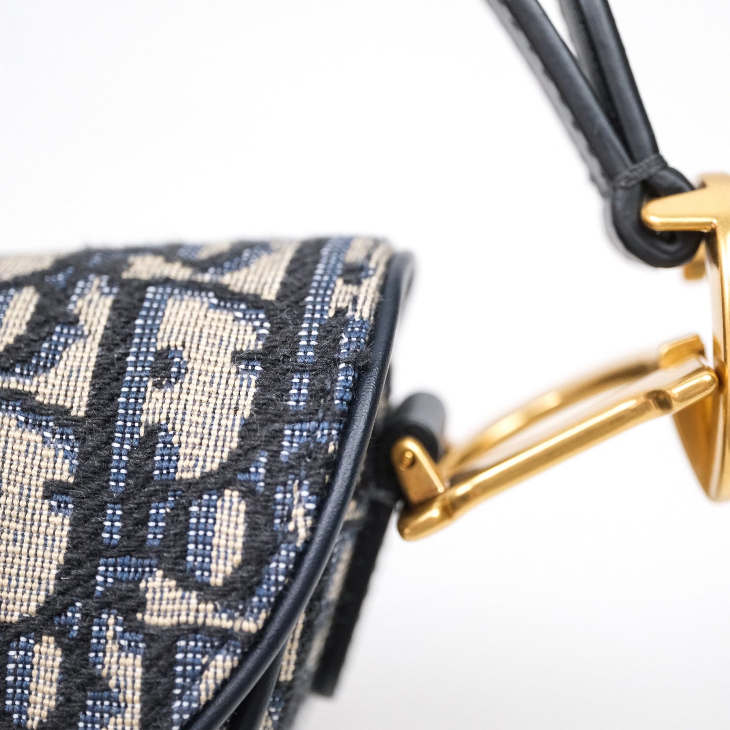 Christian Dior Mini Saddle Bag Blue Oblique Jacquard Gold Hardware