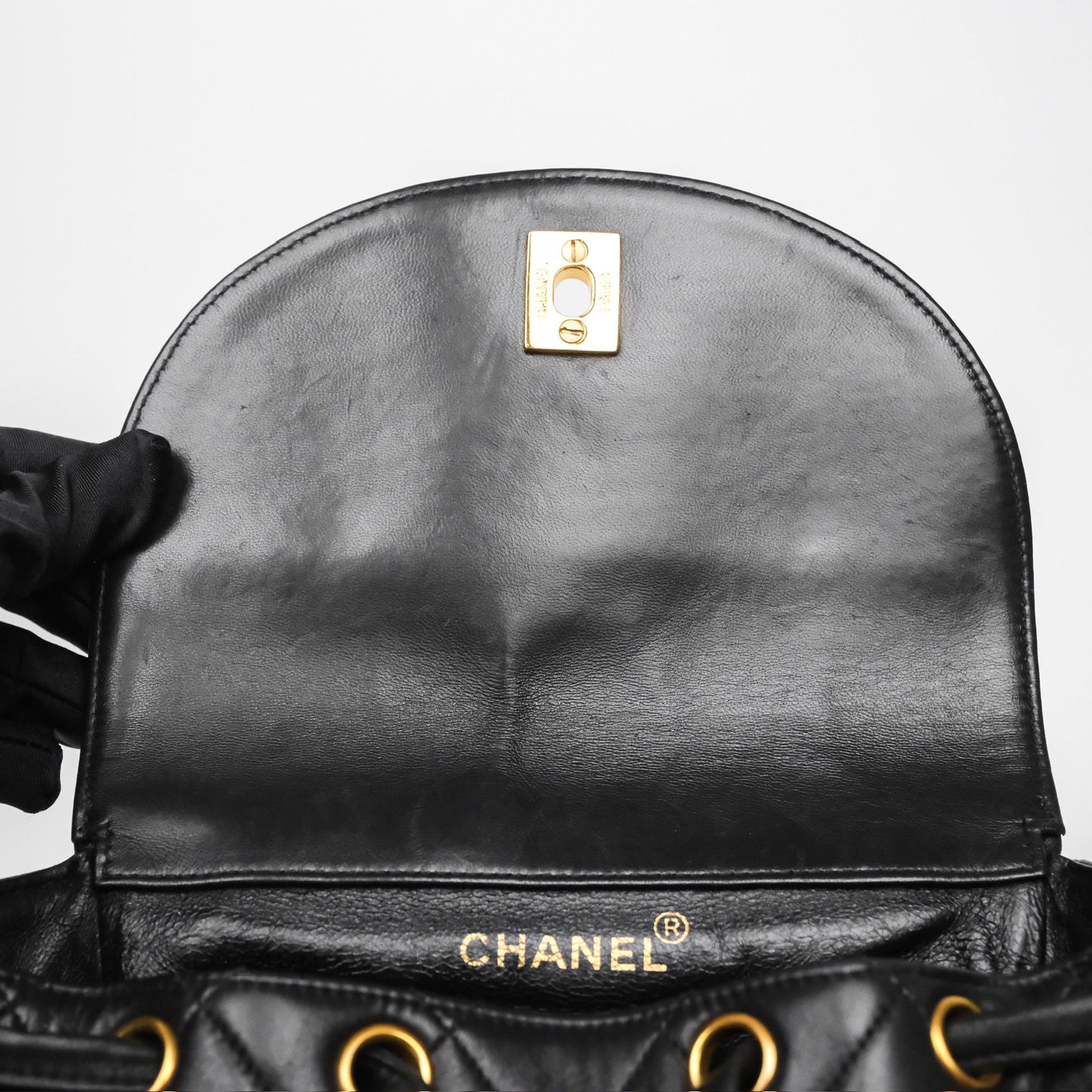 Chanel Vintage CC Duma Backpack Black Lambskin 24K Gold Hardware