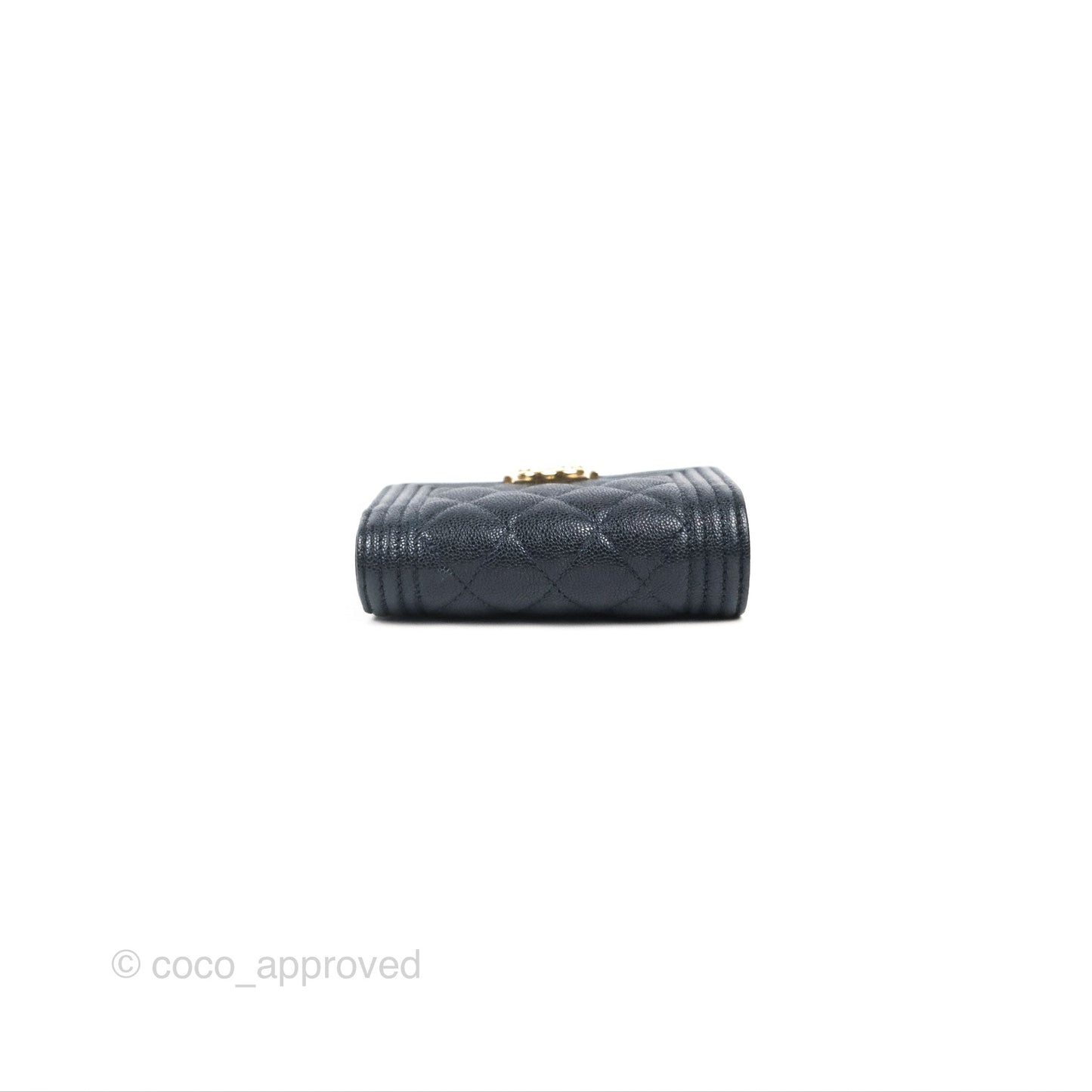 Chanel Boy Short Flap Wallet Navy Caviar Gold Hardware
