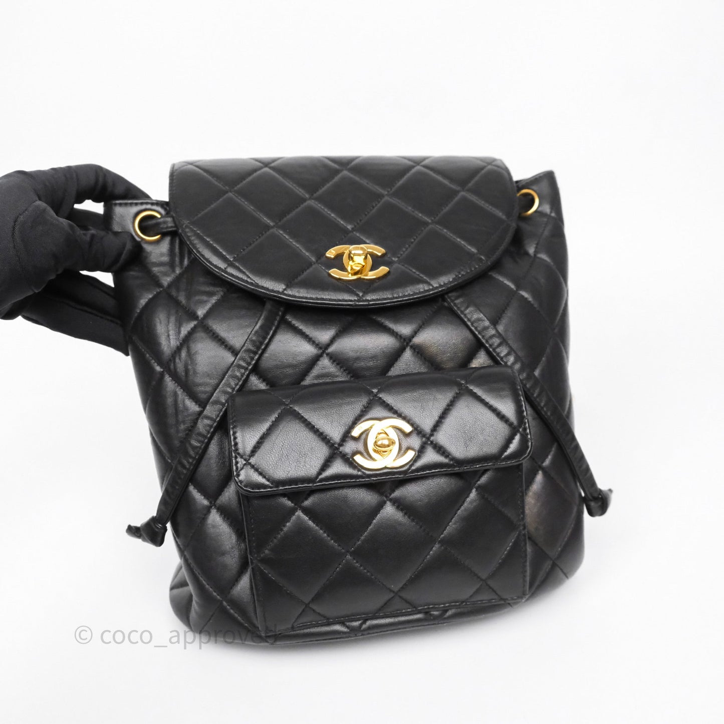 Chanel Vintage CC Duma Backpack Black Lambskin 24K Gold Hardware