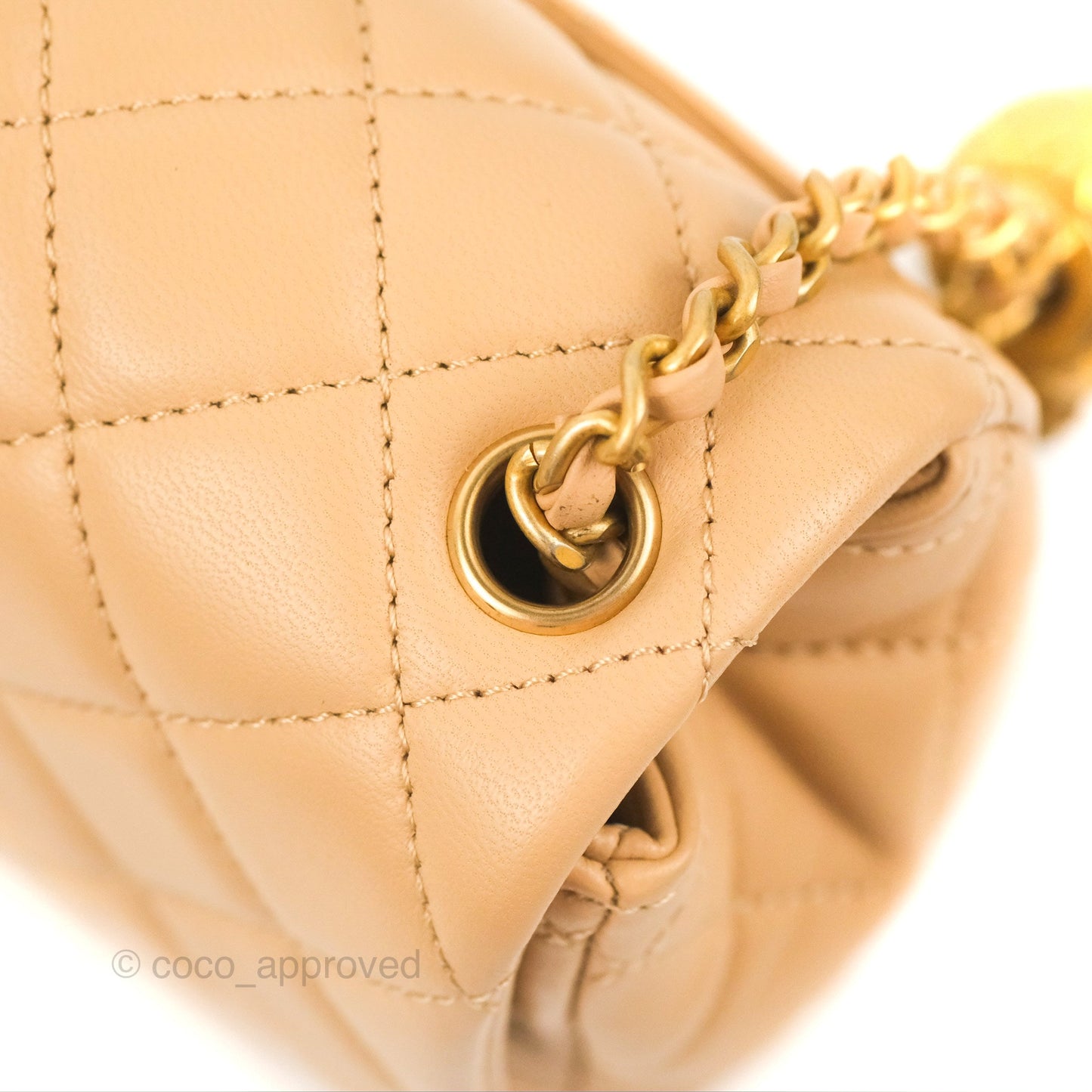Chanel Mini Square Pearl Crush Beige Lambskin Aged Gold Hardware