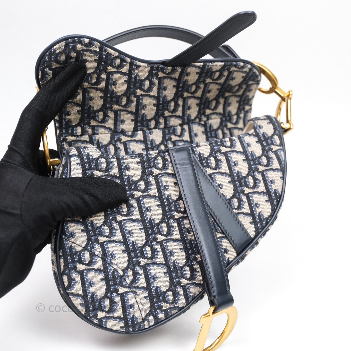 Christian Dior Mini Saddle Bag Blue Oblique Jacquard Gold Hardware