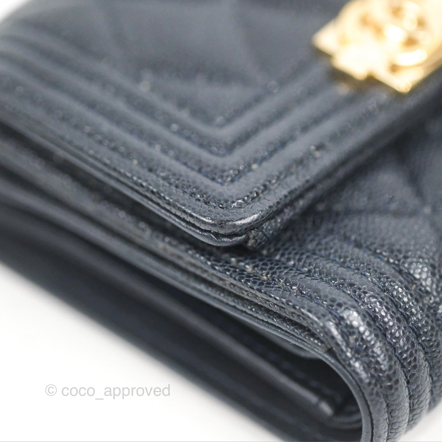 Chanel Boy Short Flap Wallet Navy Caviar Gold Hardware