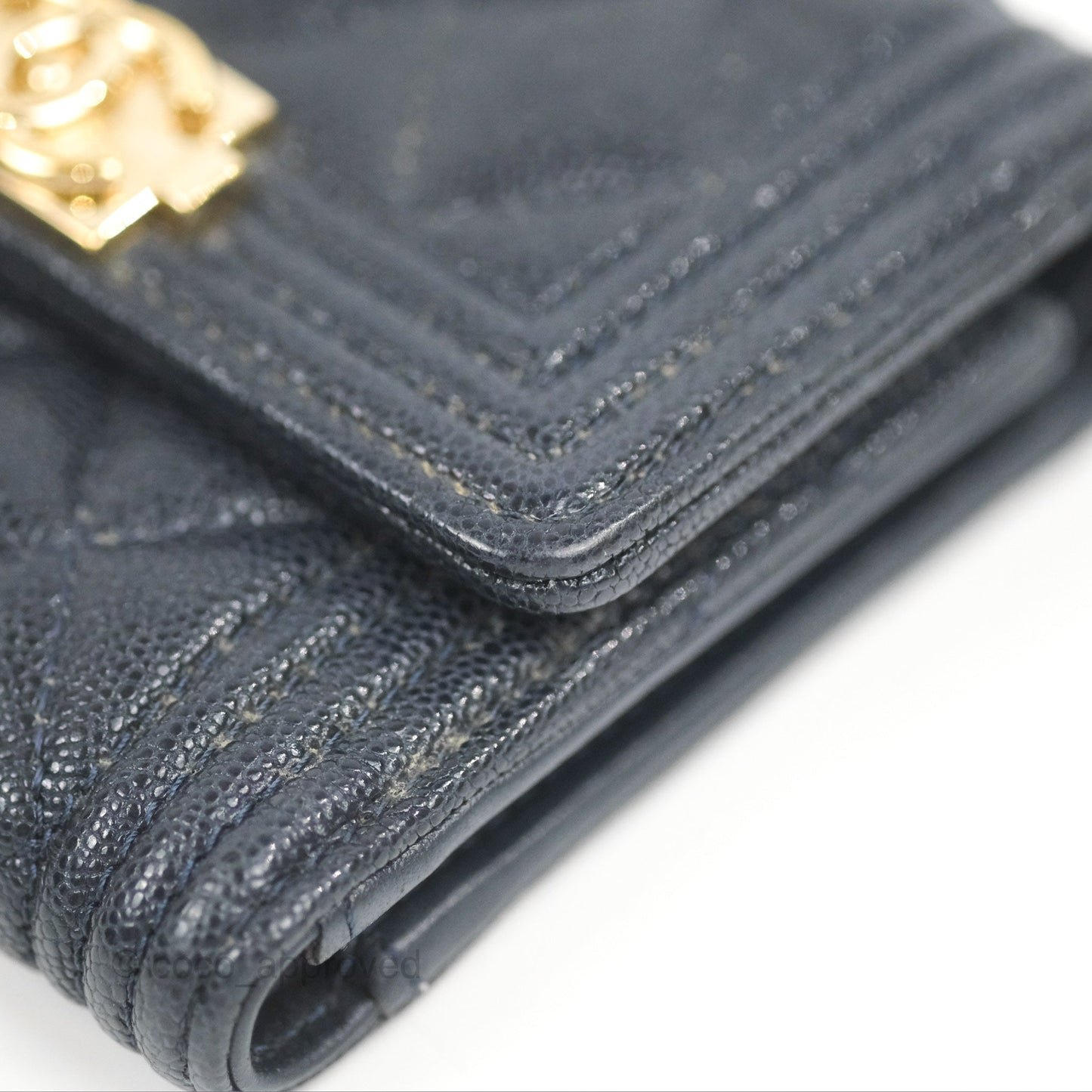 Chanel Boy Short Flap Wallet Navy Caviar Gold Hardware