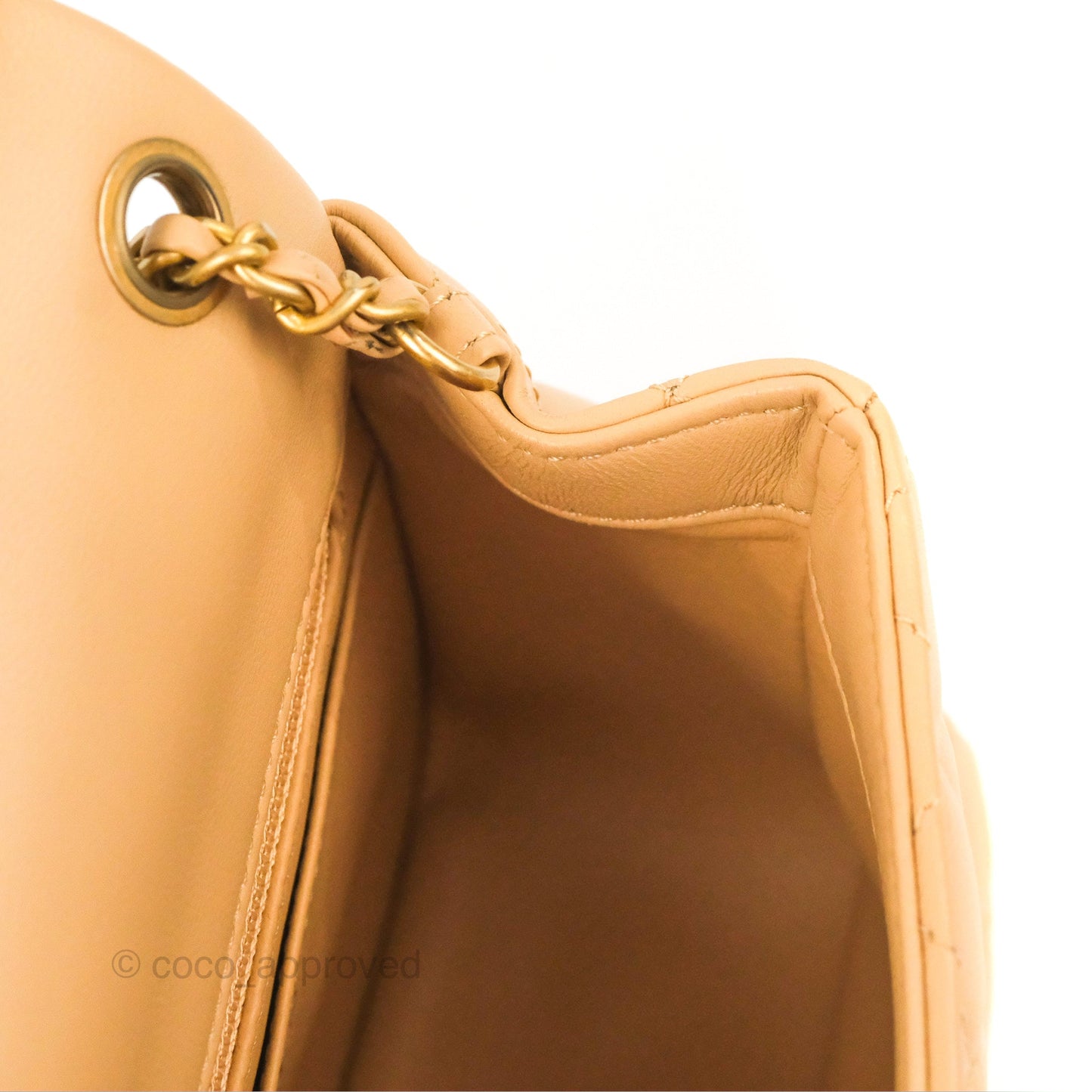 Chanel Mini Square Pearl Crush Beige Lambskin Aged Gold Hardware