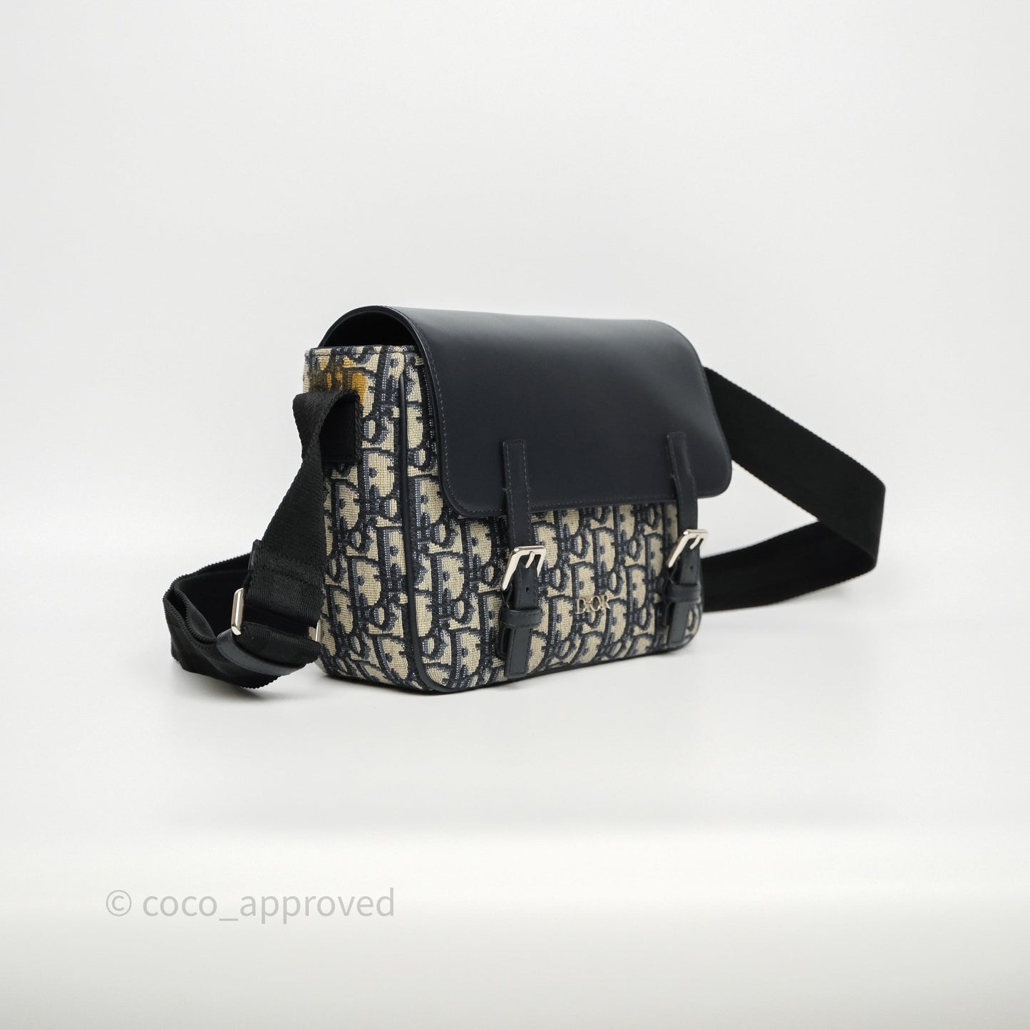 Christian Dior Messenger Bag in Blue Smooth Calfskin and Beige/ Black Dior Oblique Jacquard
