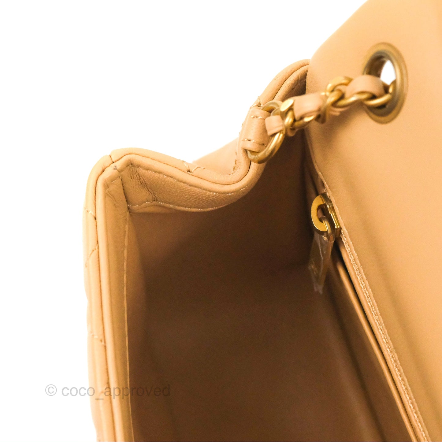 Chanel Mini Square Pearl Crush Beige Lambskin Aged Gold Hardware