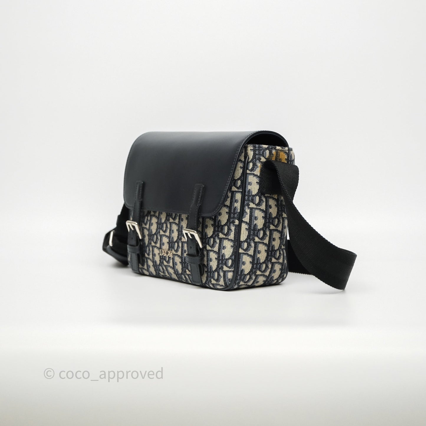 Christian Dior Messenger Bag in Blue Smooth Calfskin and Beige/ Black Dior Oblique Jacquard