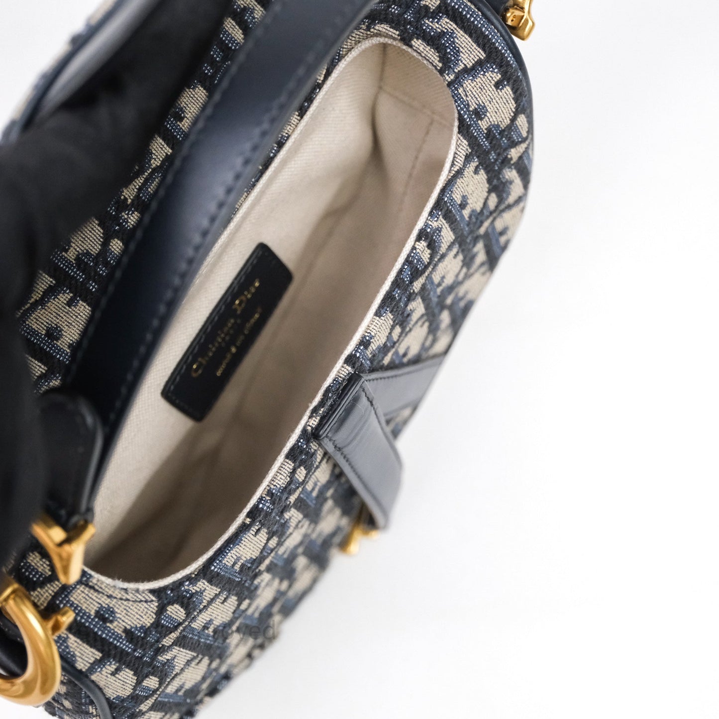 Christian Dior Mini Saddle Bag Blue Oblique Jacquard Gold Hardware