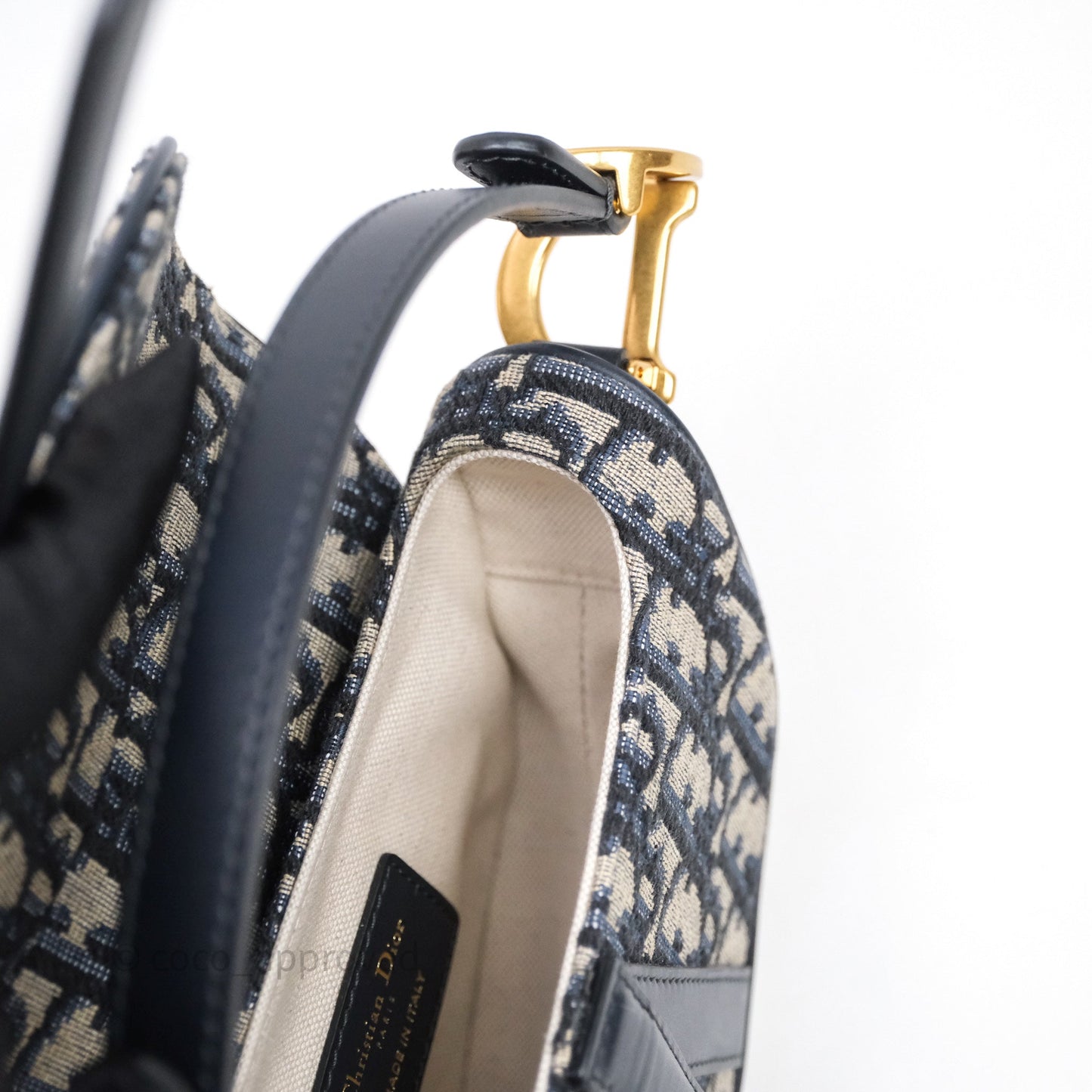 Christian Dior Mini Saddle Bag Blue Oblique Jacquard Gold Hardware
