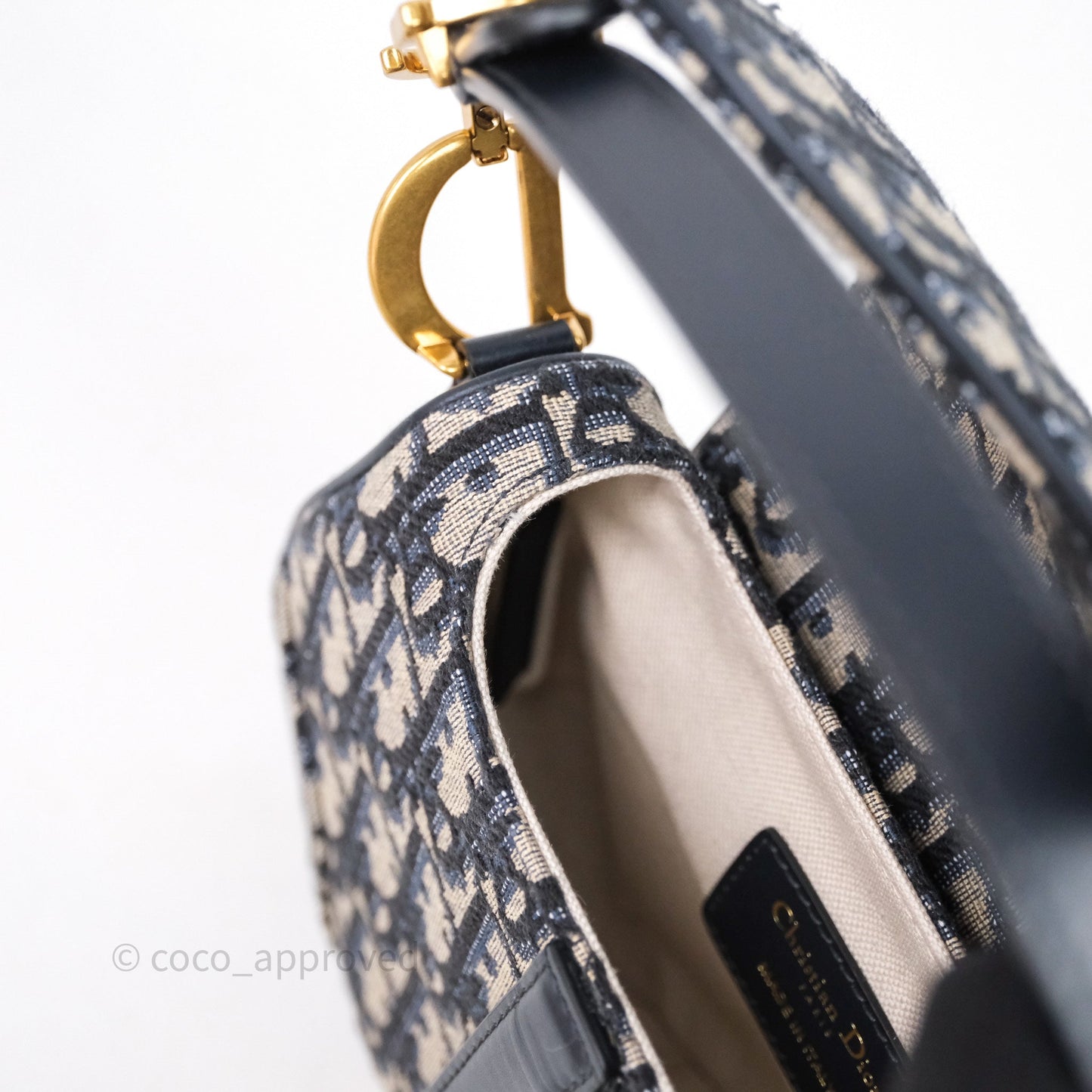 Christian Dior Mini Saddle Bag Blue Oblique Jacquard Gold Hardware