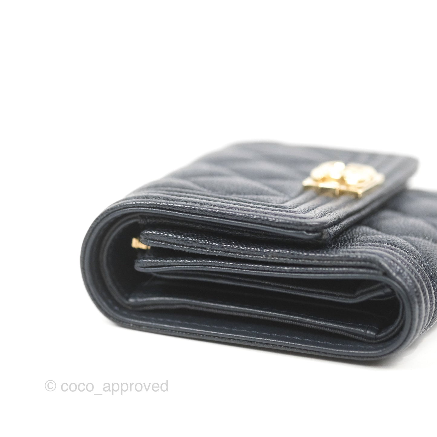 Chanel Boy Short Flap Wallet Navy Caviar Gold Hardware