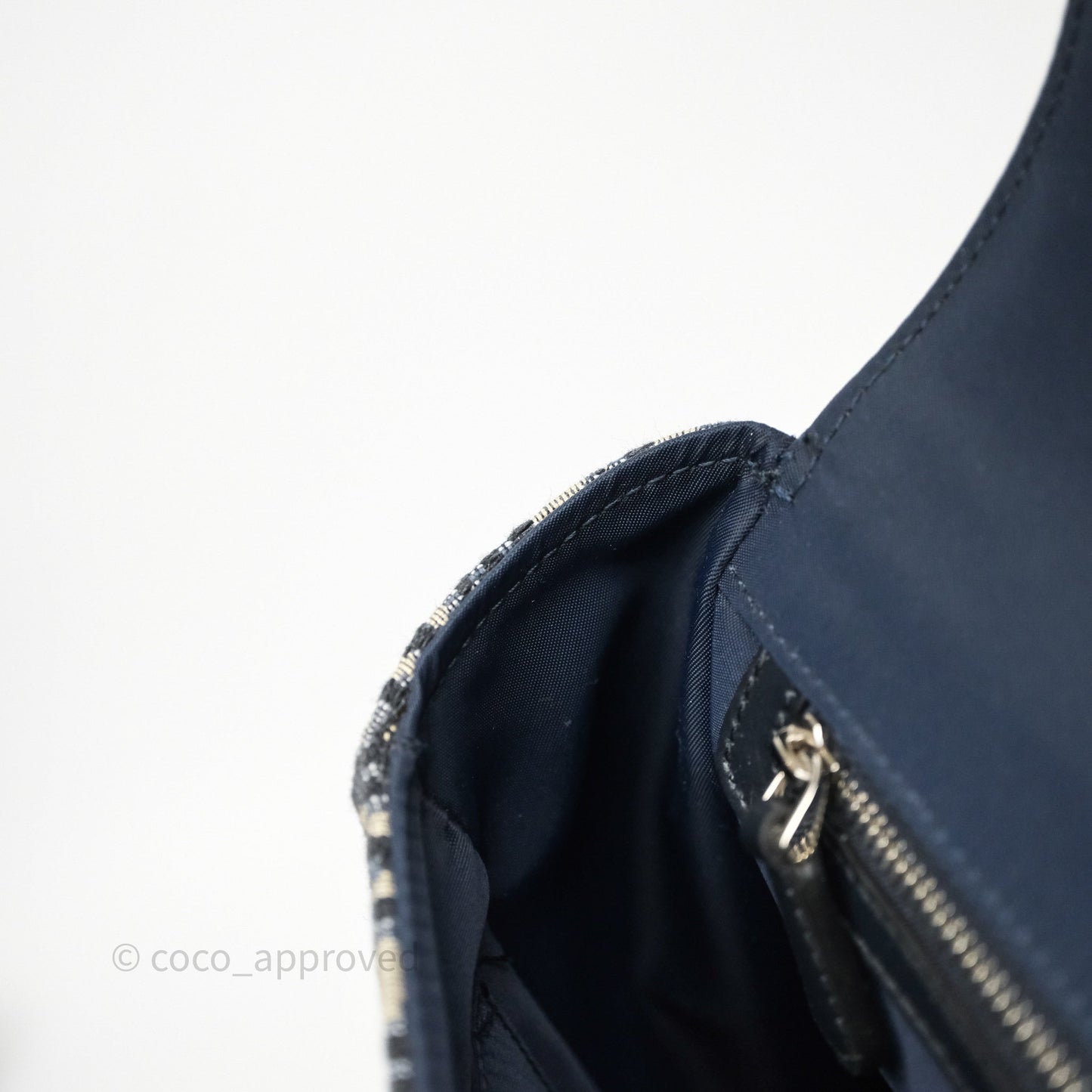 Christian Dior Messenger Bag in Blue Smooth Calfskin and Beige/ Black Dior Oblique Jacquard