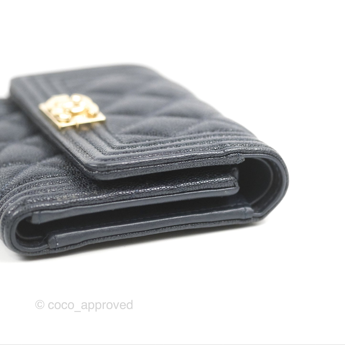 Chanel Boy Short Flap Wallet Navy Caviar Gold Hardware