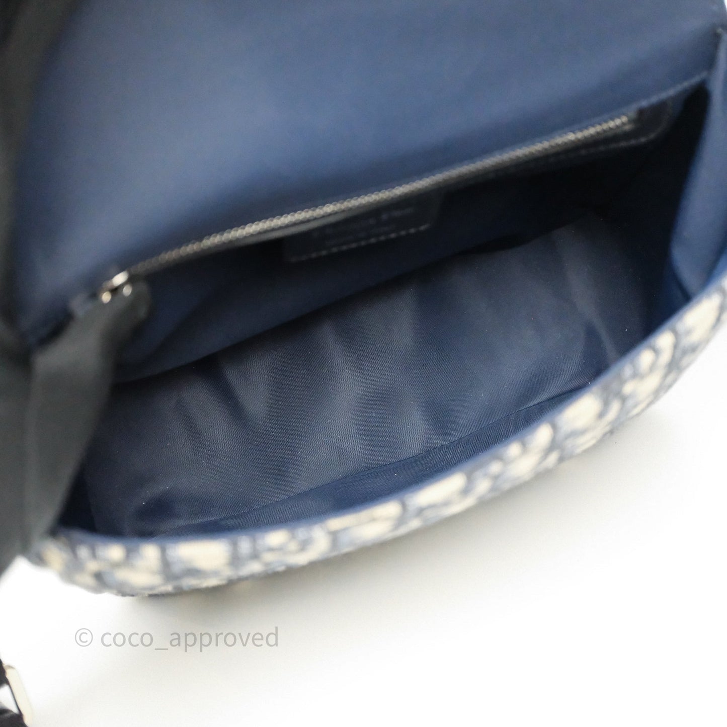 Christian Dior Messenger Bag in Blue Smooth Calfskin and Beige/ Black Dior Oblique Jacquard