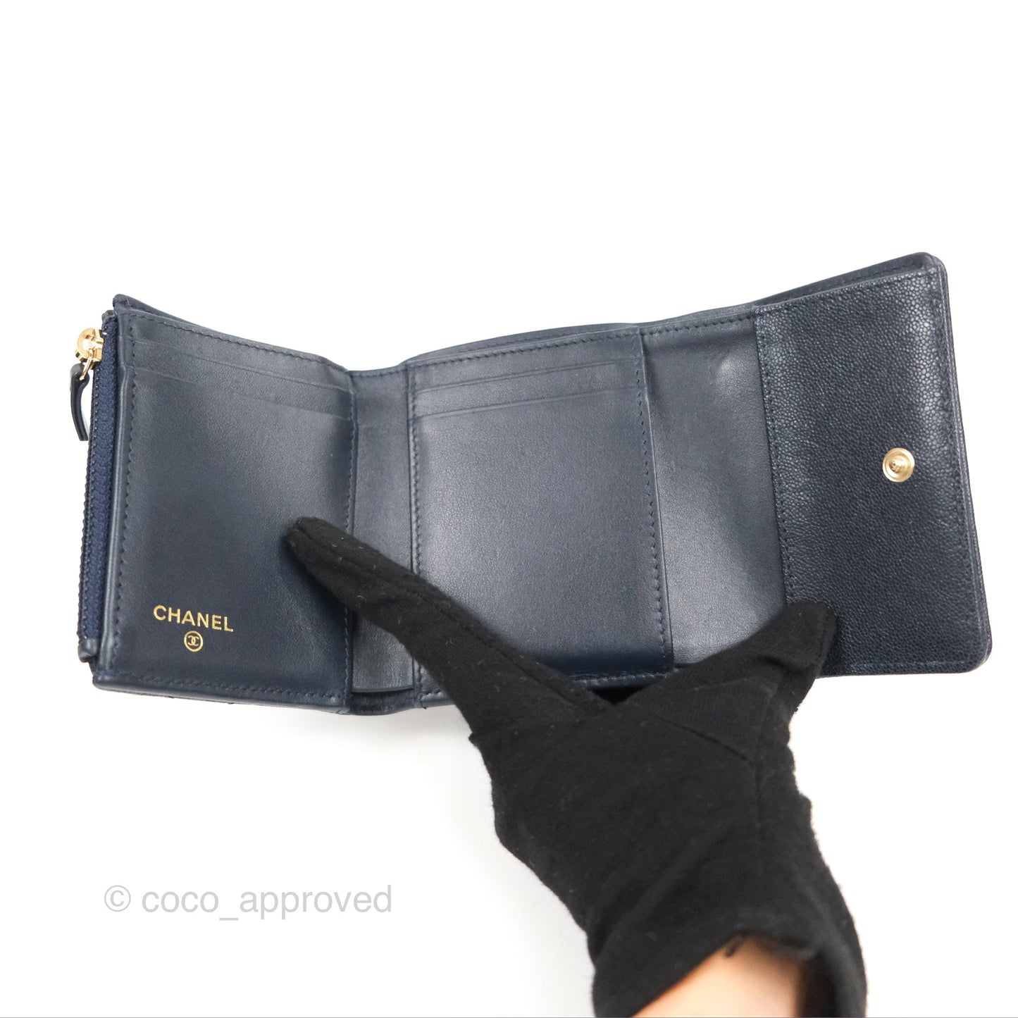 Chanel Boy Short Flap Wallet Navy Caviar Gold Hardware