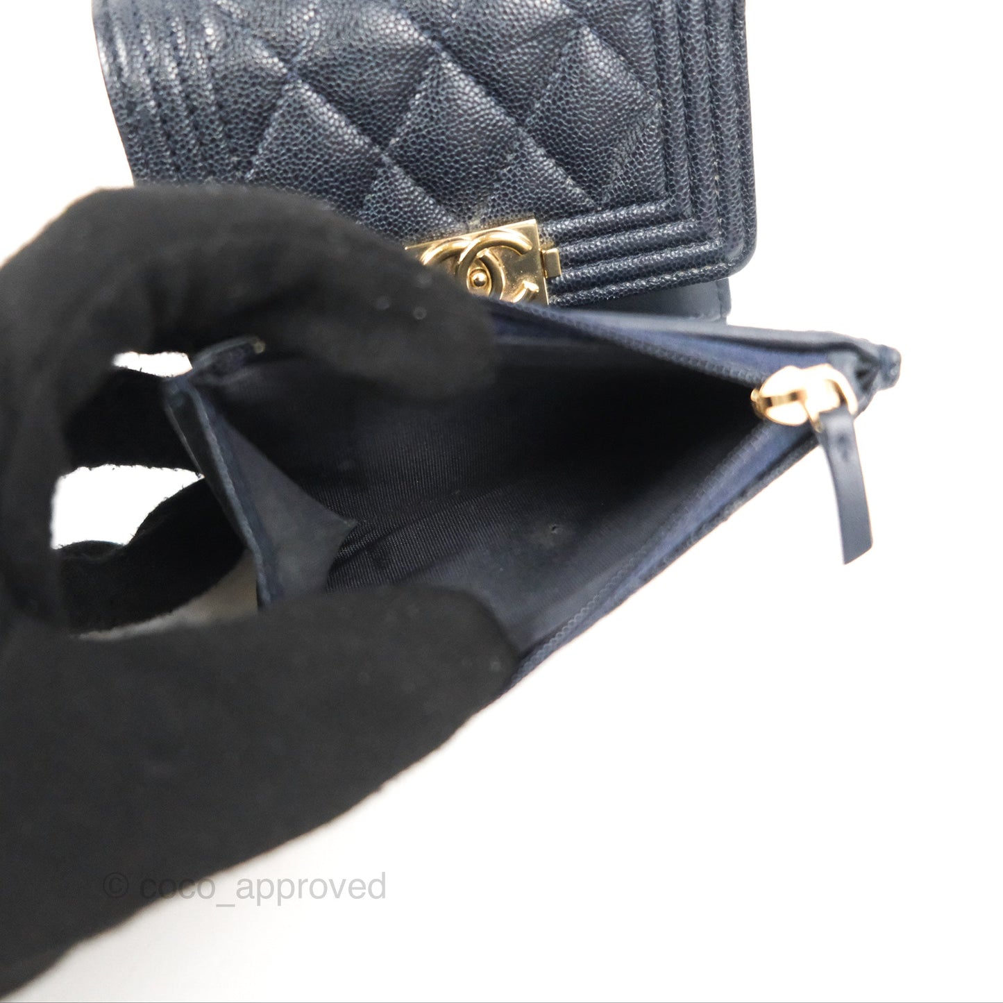 Chanel Boy Short Flap Wallet Navy Caviar Gold Hardware